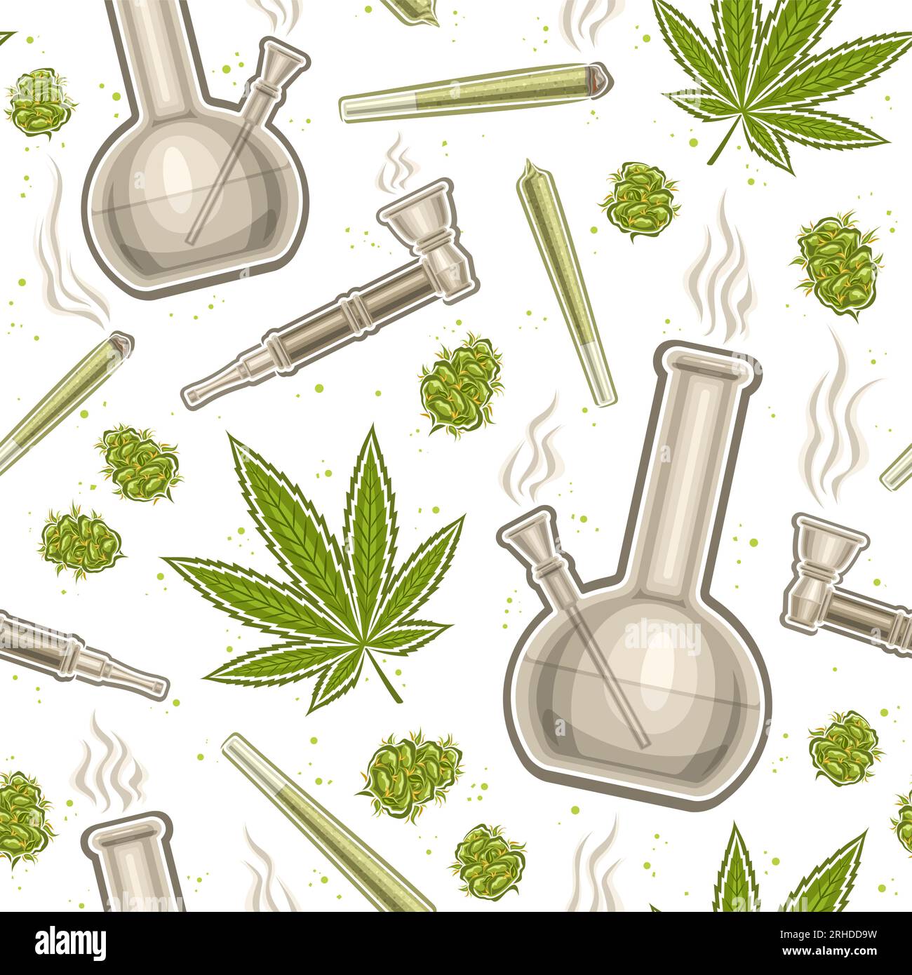 Vector Cannabis Seamless Pattern, repeat background with illustrations