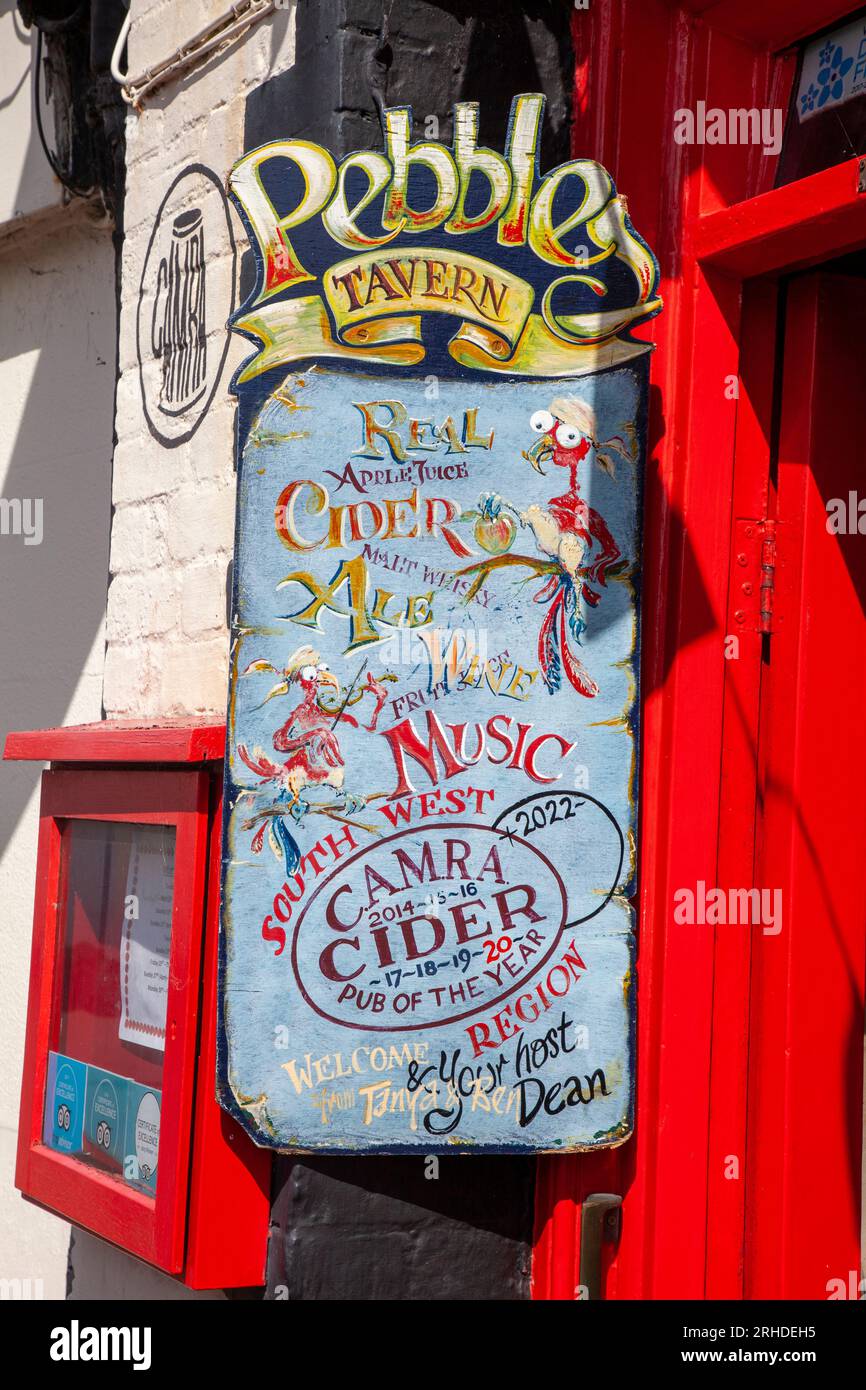 A sign for Pebbles Tavern in Watchet, Somerset Stock Photo
