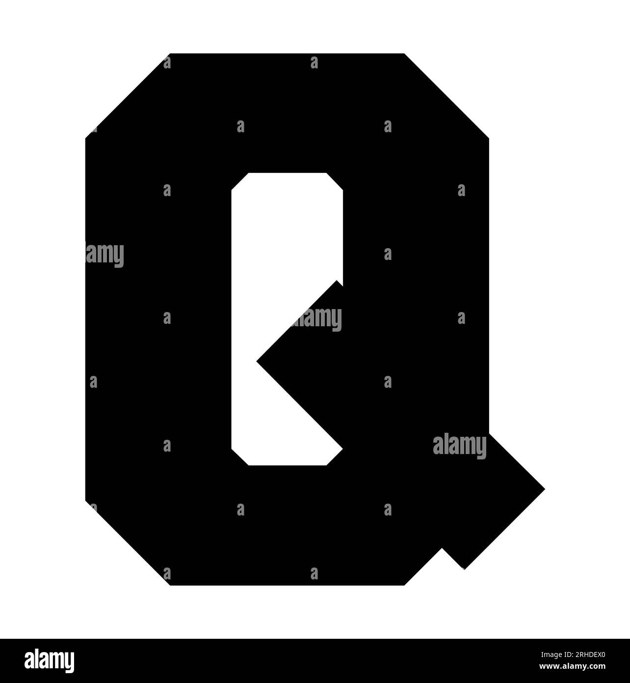 Q letter college jersey sports font on white background. Isolated, no