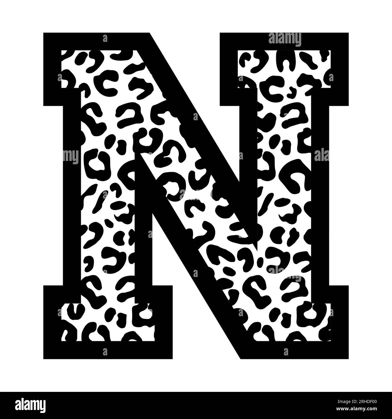 N letter leopard college sports jersey font on white background. Isolated illustration. Stock Photo