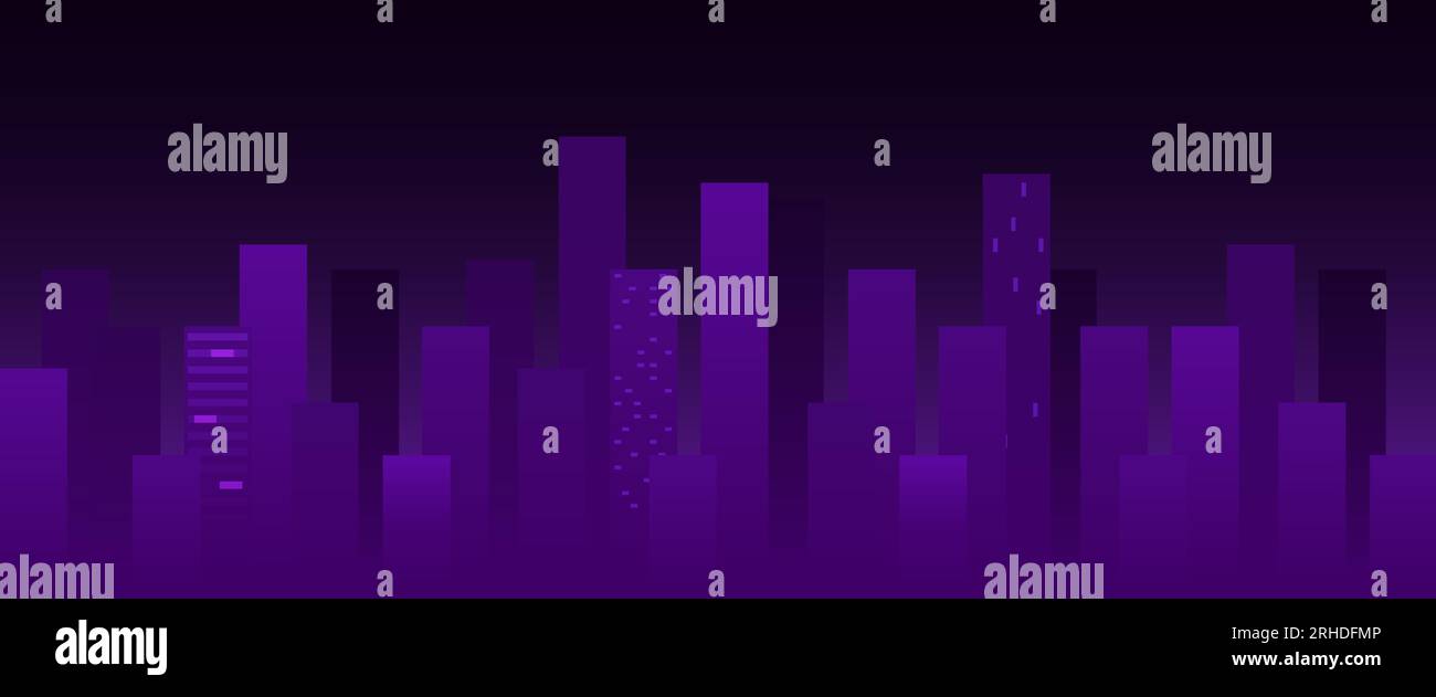 Futuristic night city. Cityscape on a dark background with glowing neon ...
