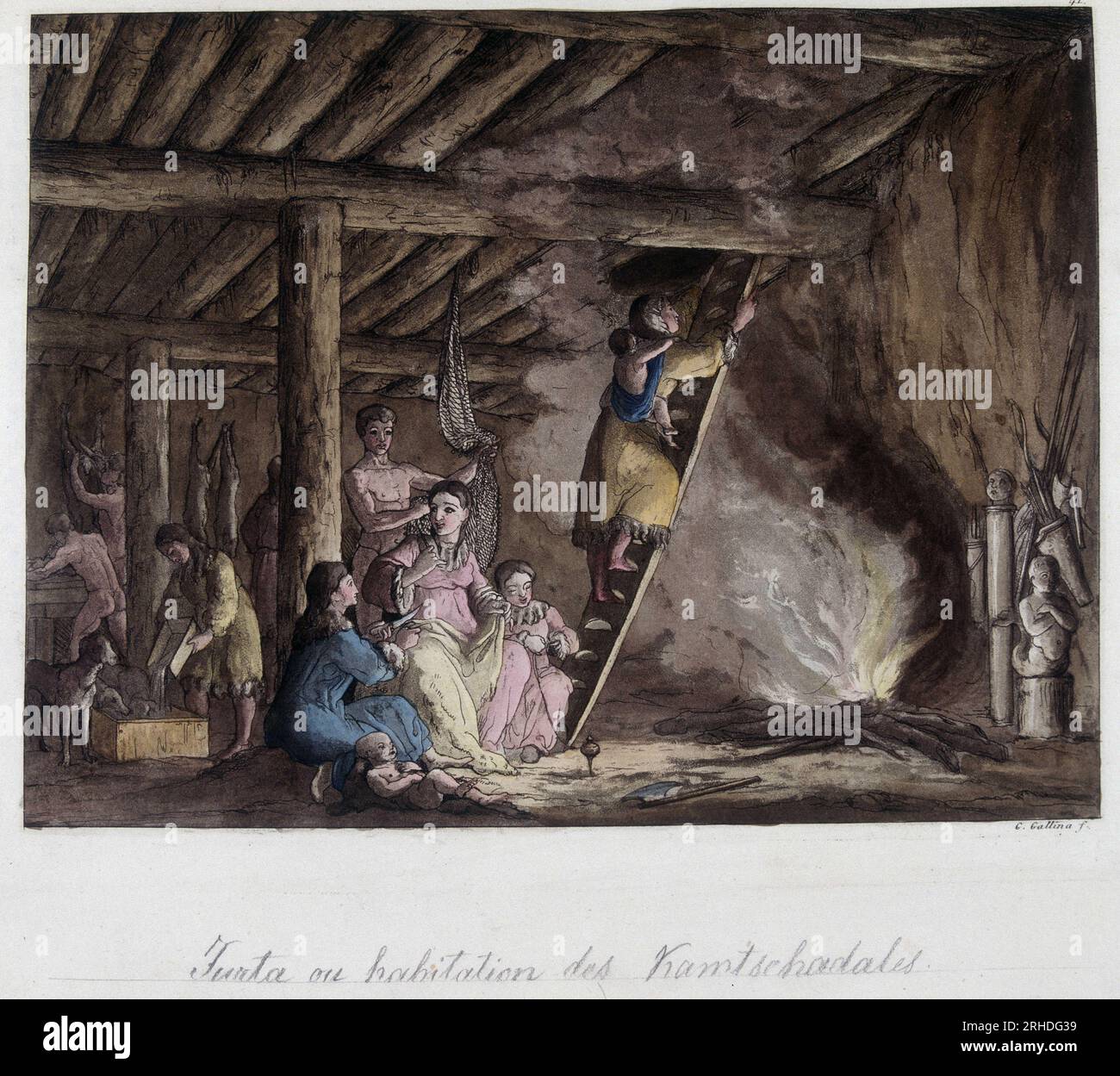 Habitation des Kamtschadales, Siberie. In 'Le costume ancien et moderne', 1819-1820 par Ferrario. Stock Photo