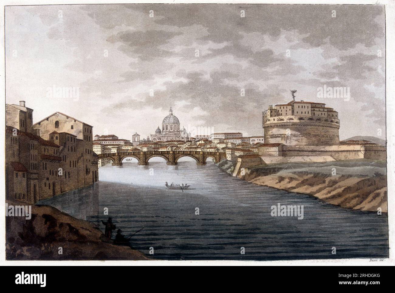 Ch‚teau Saint Ange (Saint-Ange) (Sant'Angelo) et Pont Saint Ange ‡ Rome - in 'Le costume ancien et moderne' par le Dr Jules Ferrario,  1819-20 Stock Photo