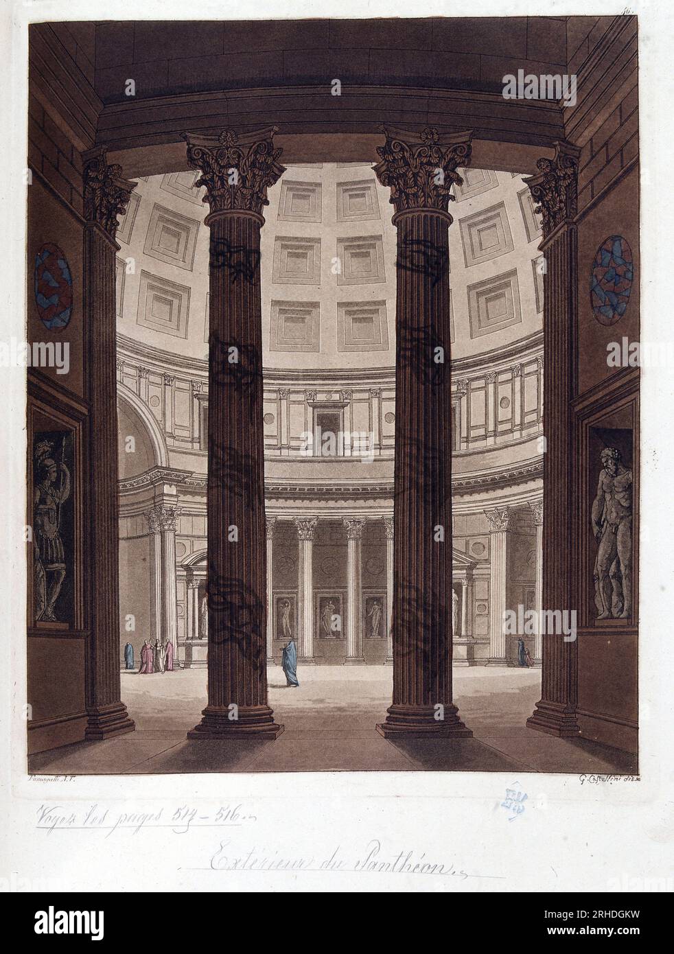 Interior of the Pantheon of Rome - Interieur du Pantheon de Rome dans l'antiquite romaine - in 'Le Costume ancien et moderne', par le docteur Jules Ferrario,  1819-20 Stock Photo