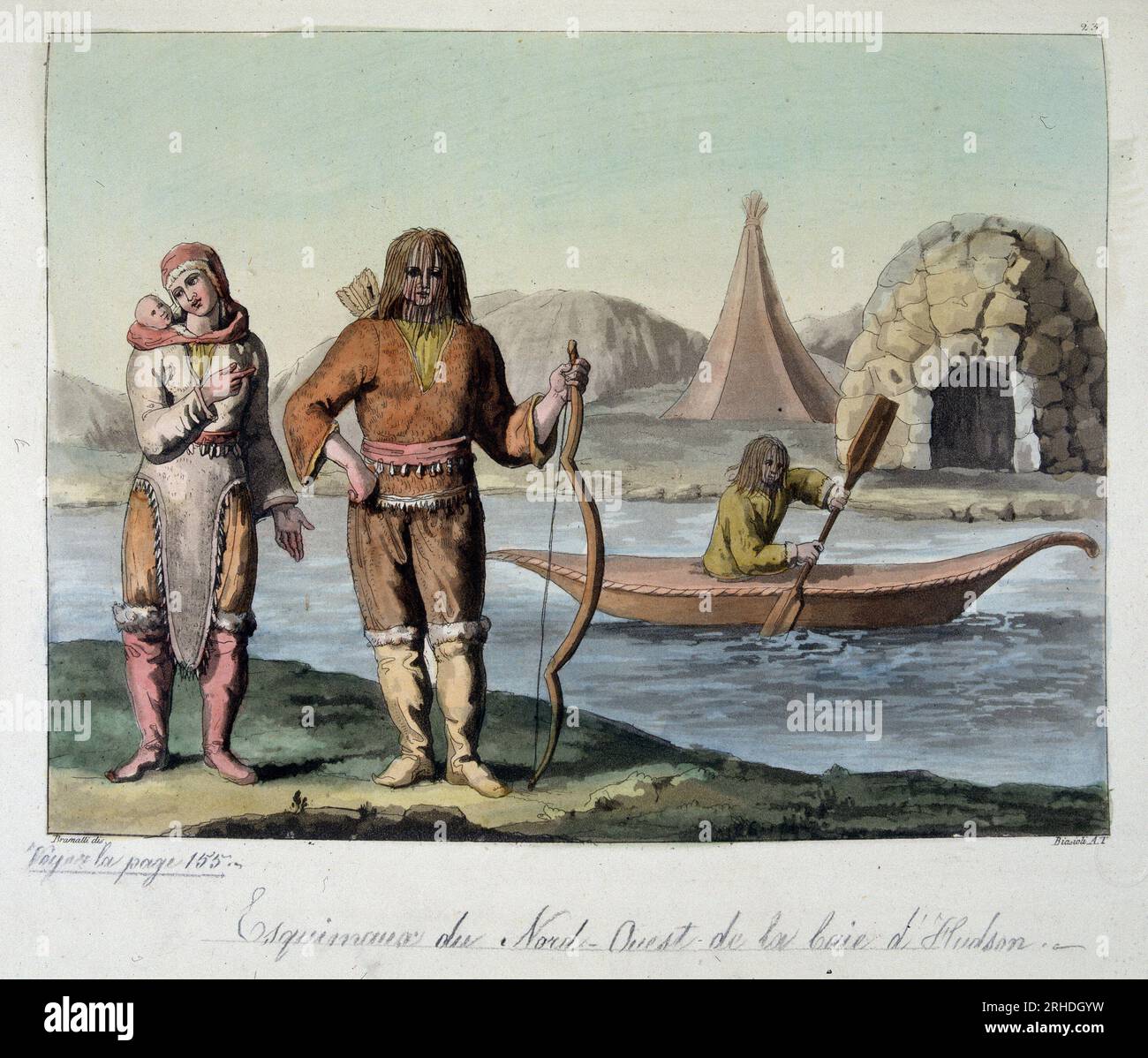 Esquimaux du nord ouest de la baie d'Hudson - in 'Le costume ancien et moderne' par Ferrario,  1819-20 Stock Photo