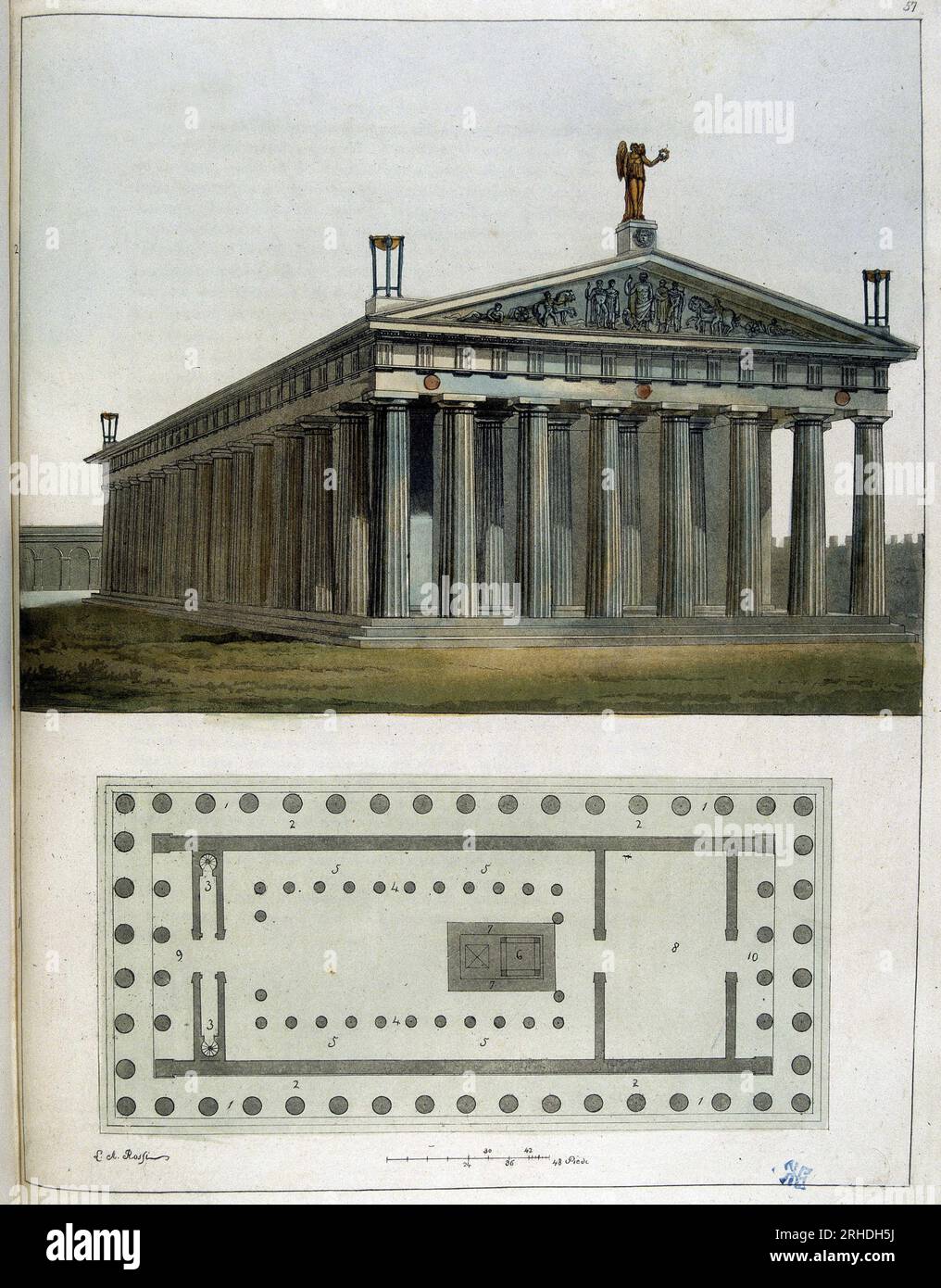 Plan et vue du temple de Jupiter (Zeus) Olympien dans l'antiquite grecque - in 'Le costume ancien et moderne' par Jules Ferrario,  1819-1820 Stock Photo