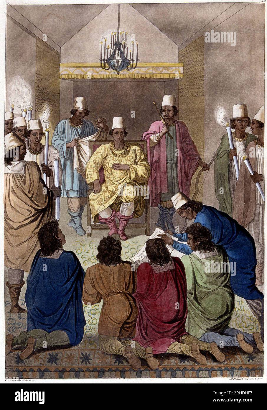 Audience donnee par le roi du Congo aux hollandais de Lounda - in 'Le costume ancien et moderne' par Jules Ferrario,  1819-1820 Stock Photo