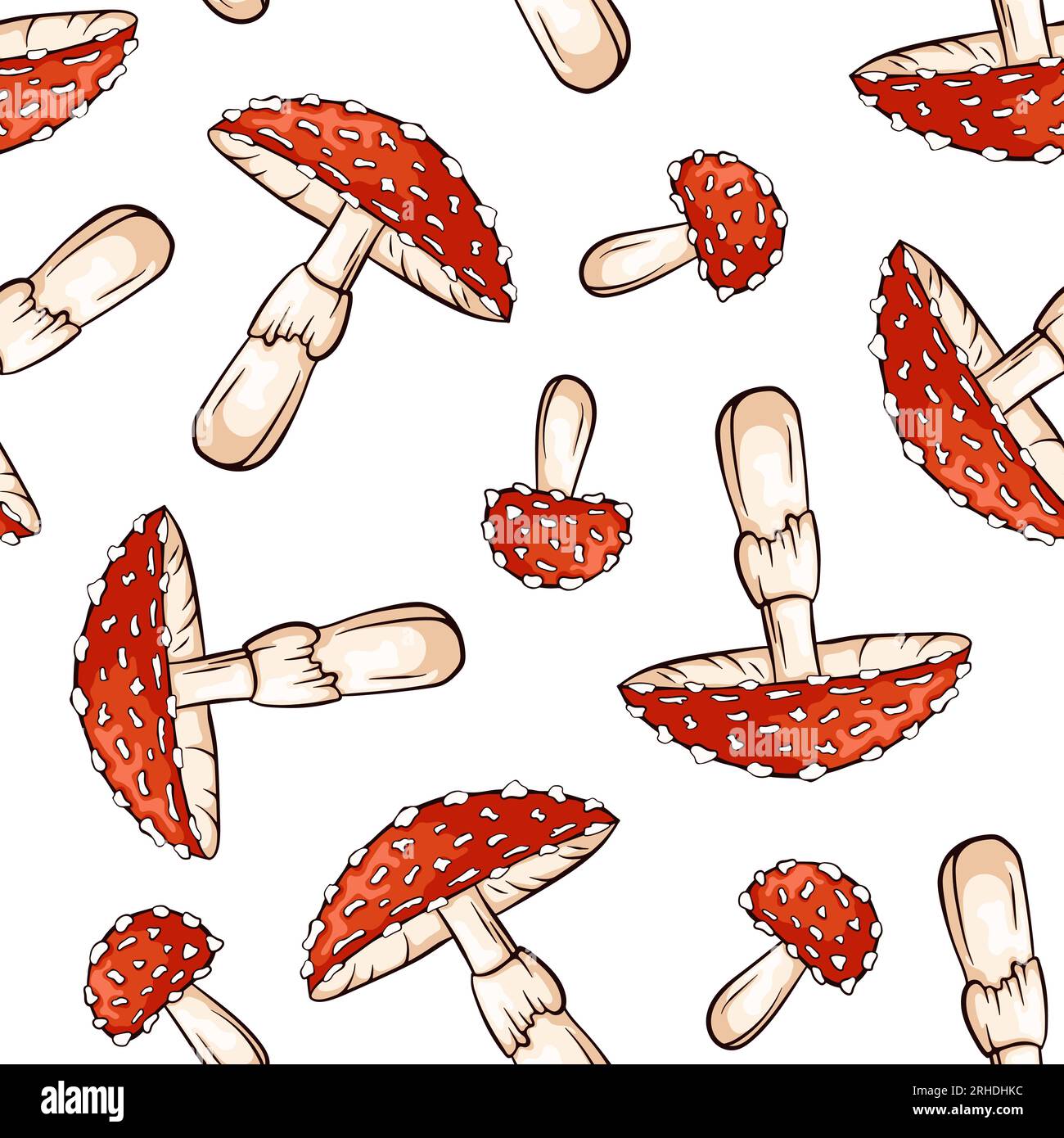 Fly agaric inedible mushroom seamless pattern. Amanita Muscaria texture design for textile, wrapping paper, decor. Vector illustration isolated on a Stock Vector