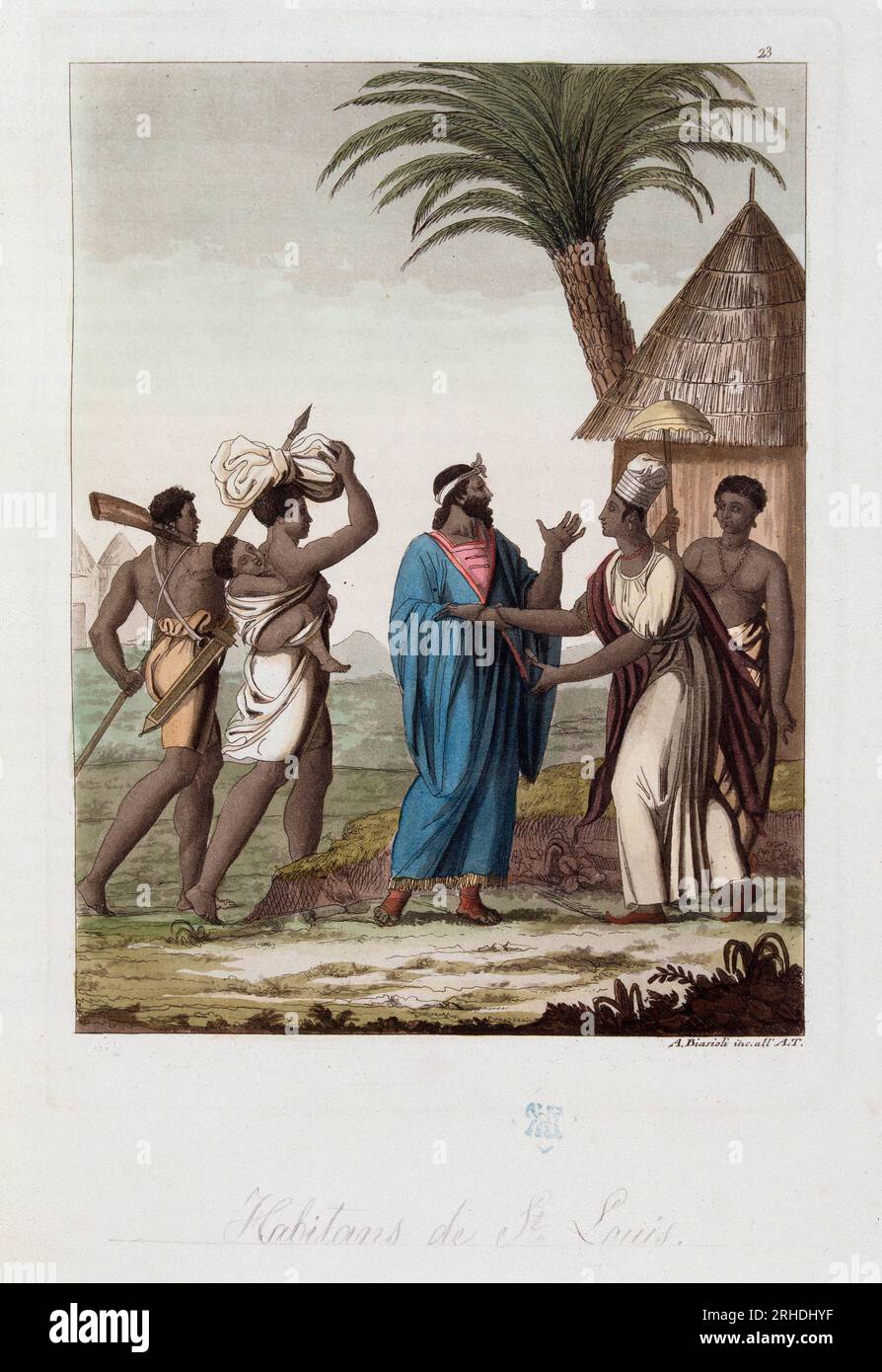 Habitants de Saint Louis du Senegal - in "Le costume ancien et moderne" par Ferrario,  1819-20 Stock Photo