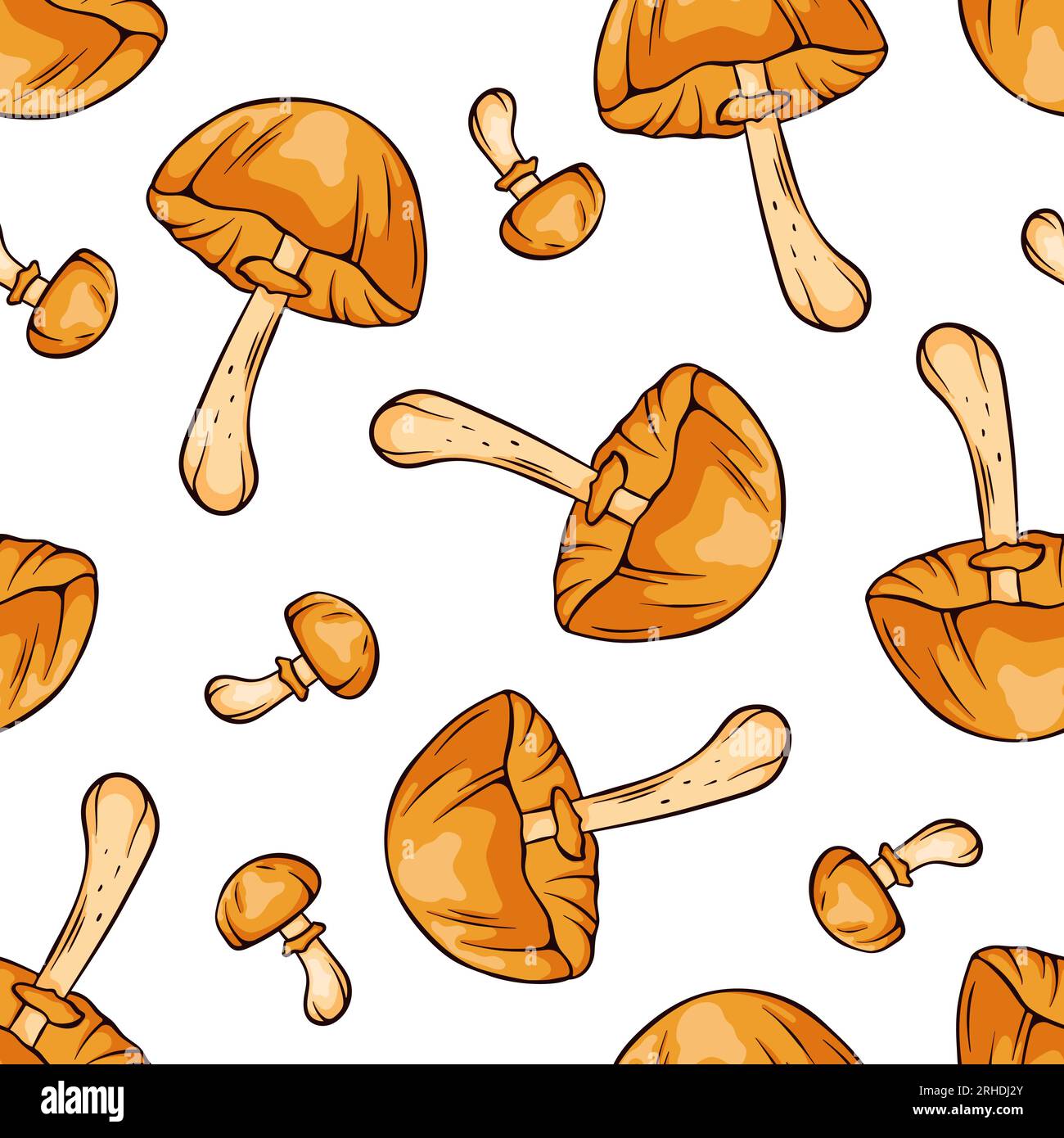 Autumn Skullcap inedible mushrooms seamless pattern in cartoon, line art style. Pattern for wrapping paper, fabric, design. Vector illustration Stock Vector