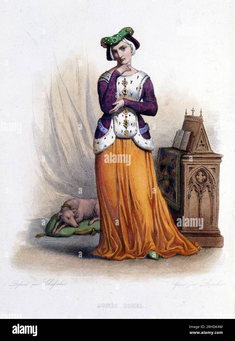 Portrait d'Agnes Sorel (1422-1450) (dame de Beaute sur Marne) (Beaute-sur-Marne) maitresse du roi Charles VII. - in 'Le Plutarque francais', Ed. Mennechet, 1844-1847 Stock Photo