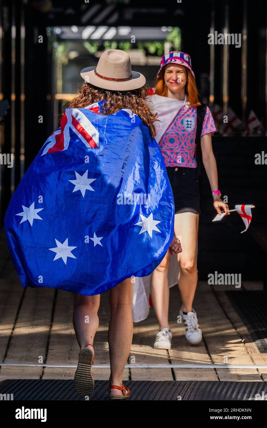 London, UK. 16th Aug, 2023. An australian fan from Sydney gets in the