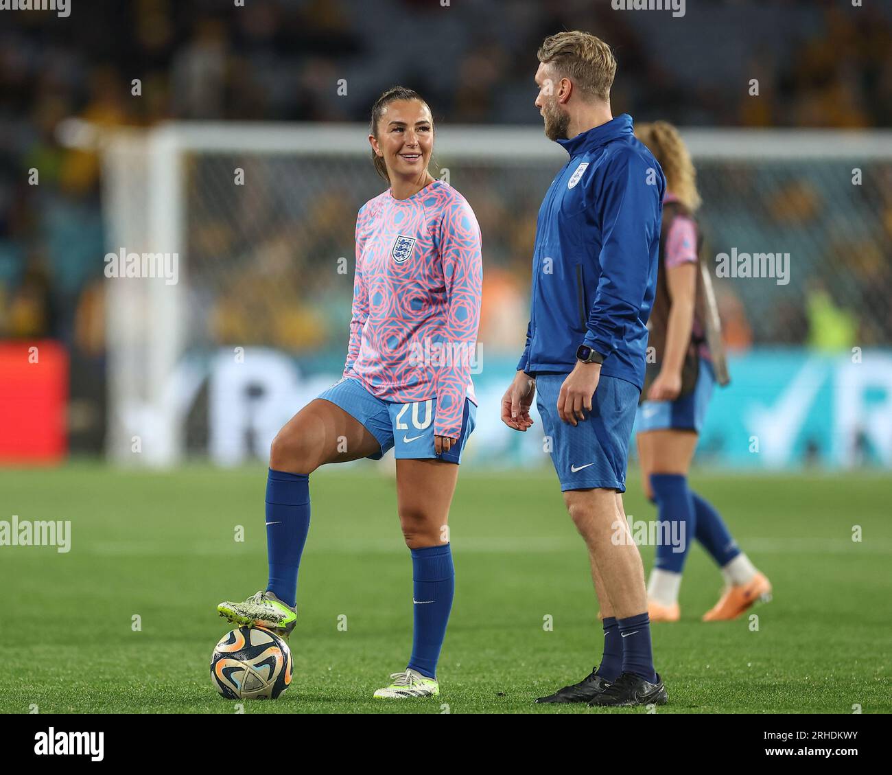 Katie Zelem 20 of England in the pregame warmup session during the