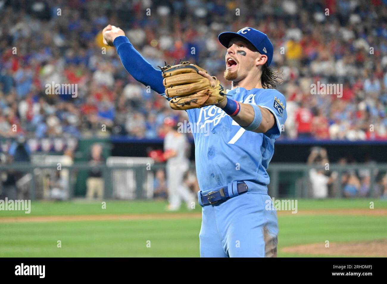 April 30 2022: Kansas City shortstop Nicky Lopez (8) before the game with  New York Yankees and Kansas City Royals held at Kauffman Stadium in Kansas  City Mo. David Seelig/Cal Sport Medi