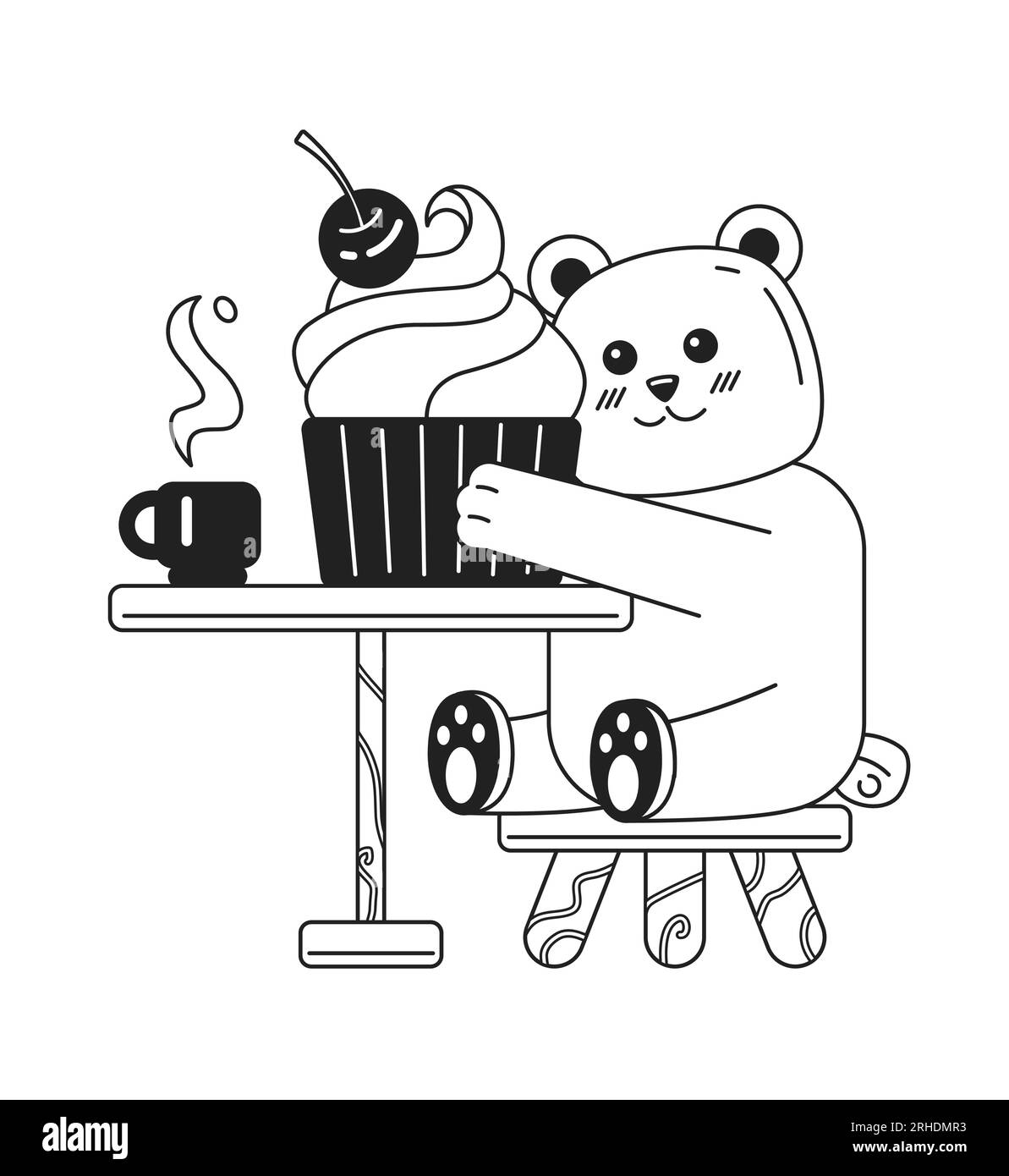 Bear Eating Ice Cream Black And White Cute Chill Lo Fi Wallpaper Stock