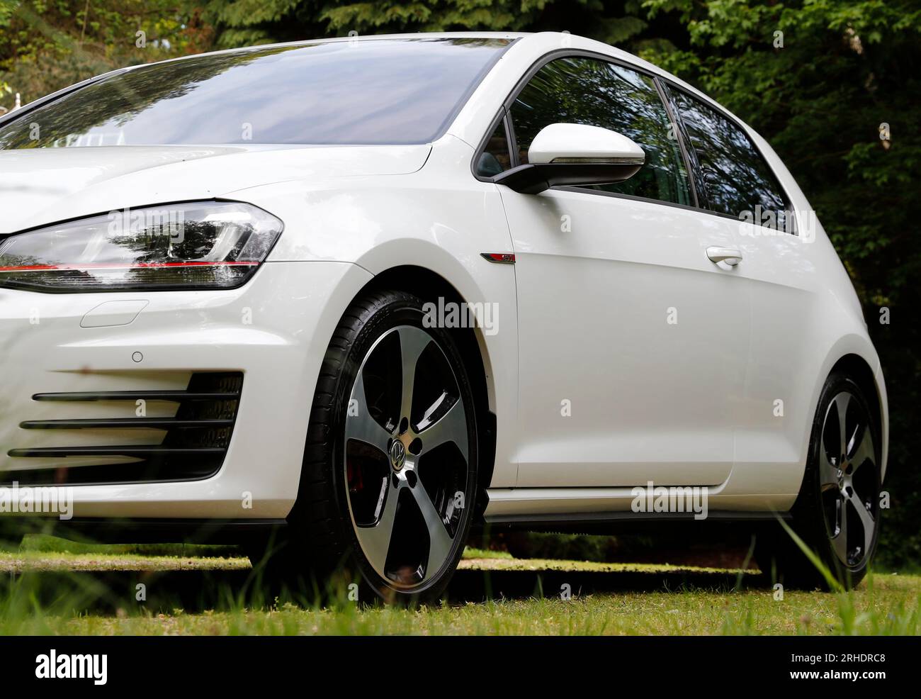 New White Car, Volkswagen Golf GTI MK7 3 door hatchback petrol car Stock Photo