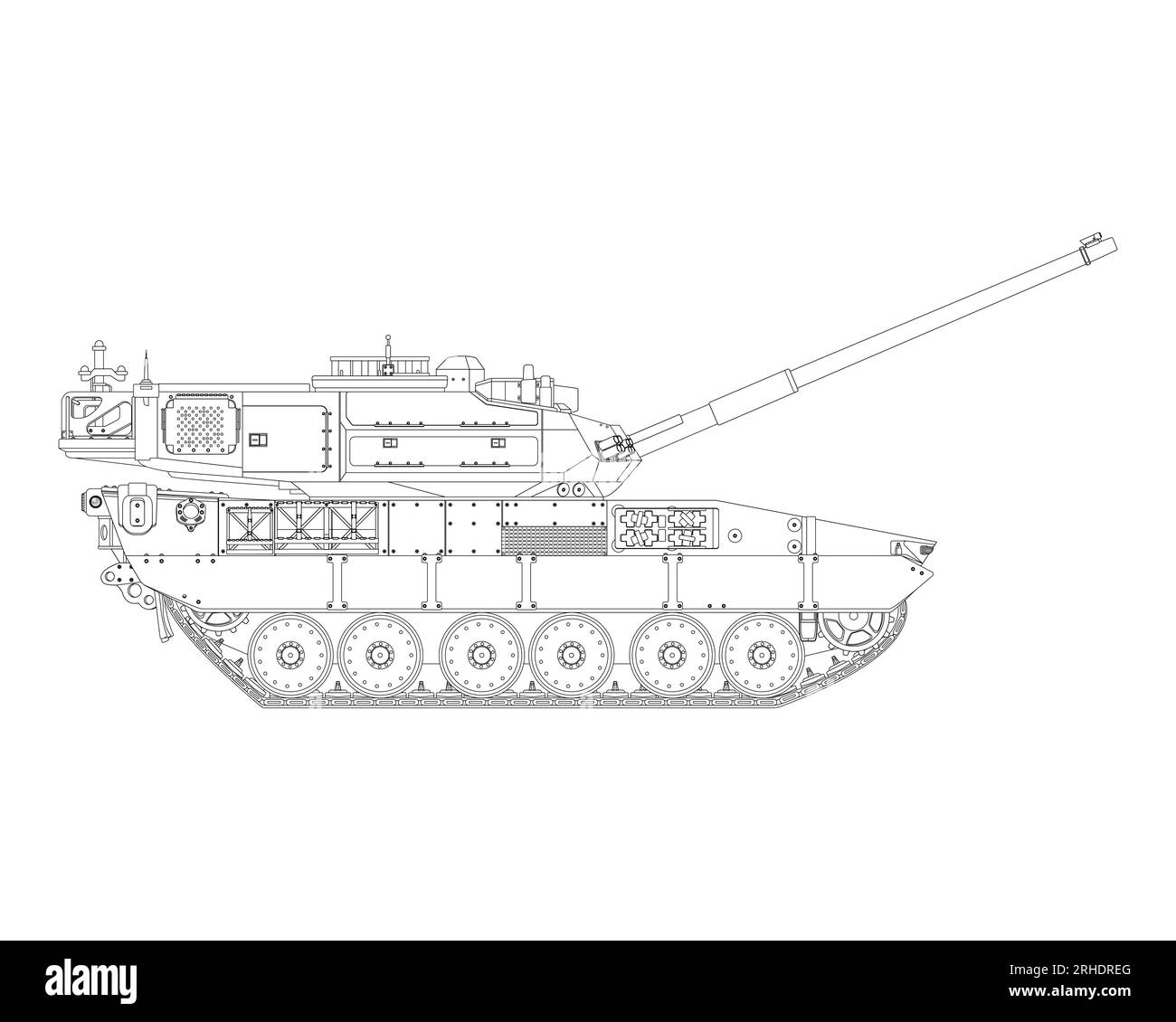 Main battle tank in line art. Armored fighting vehicle. Special combat