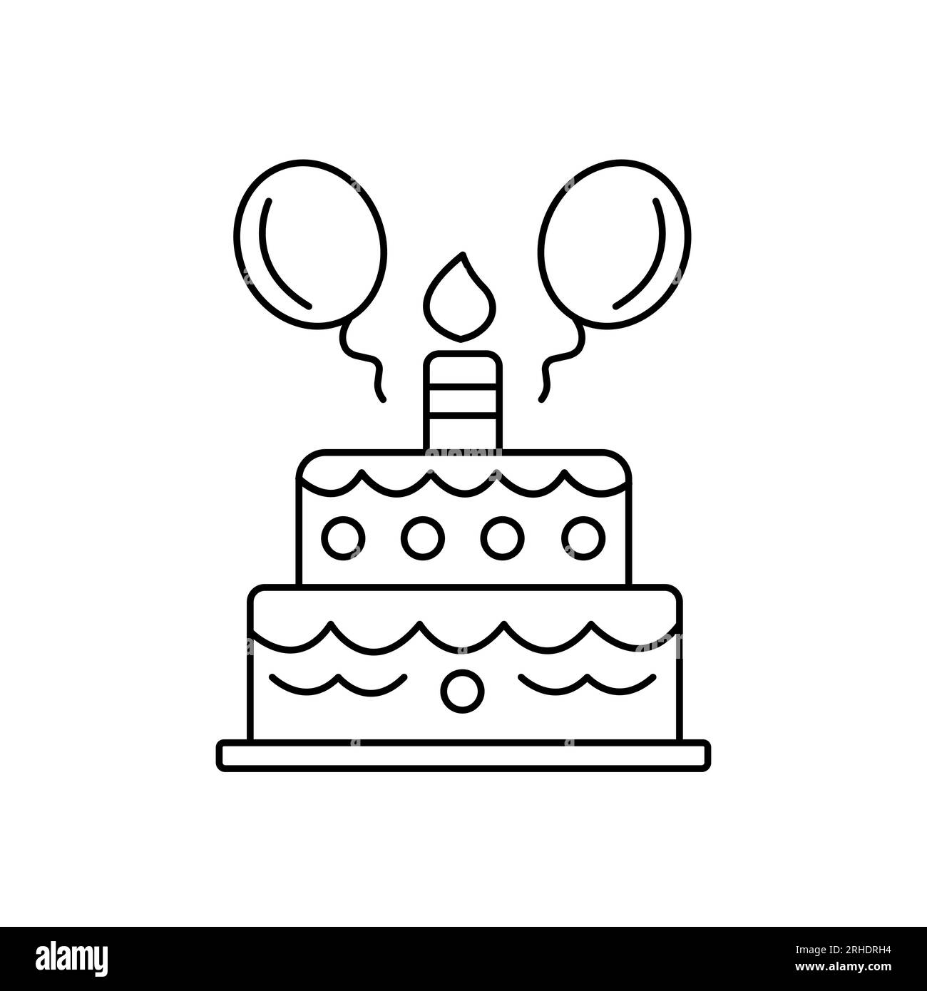 Party balloons with birthday cake icon on the white background, flat