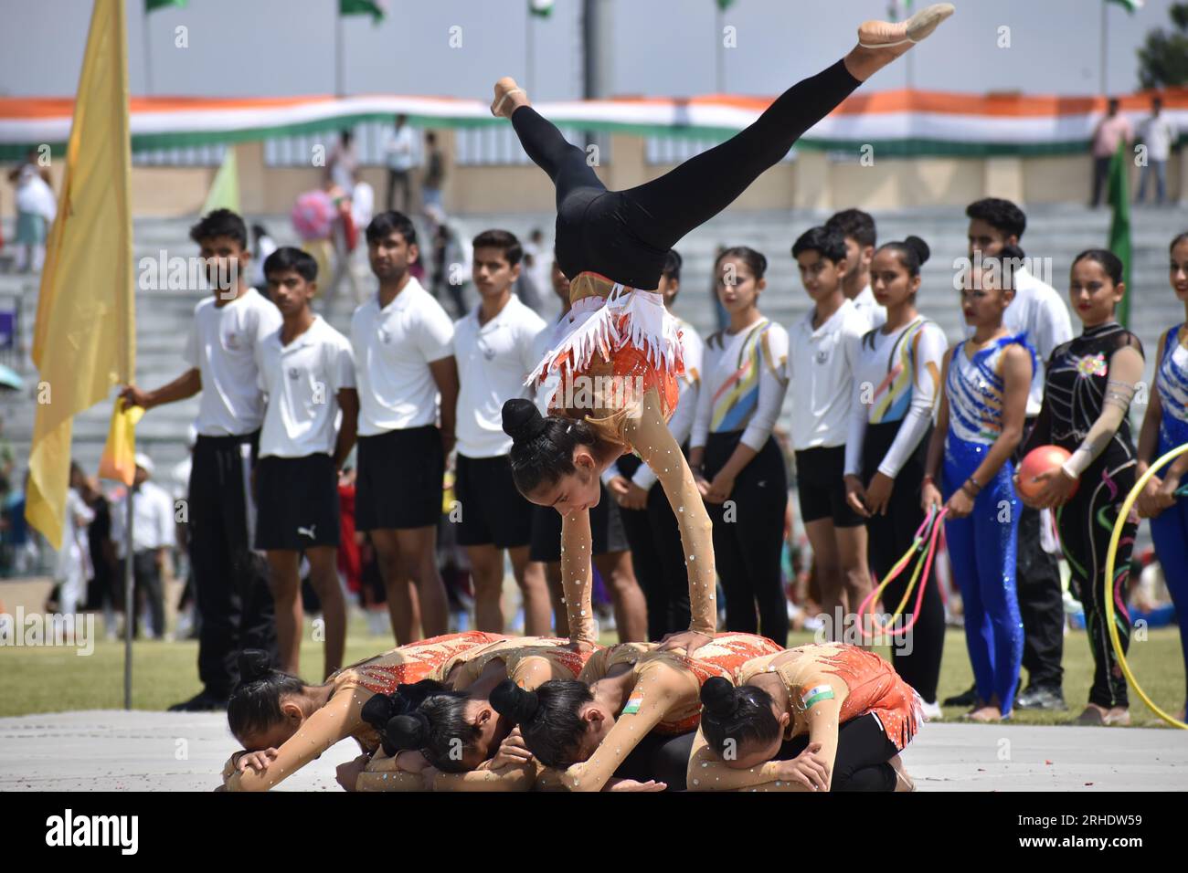 August 15, 2023, Srinagar, India: 77th Independence Day Celebration in Kashmir Cultural programmes at bakshi stadium Srinagar. on August 15, 2023, Srinagar, India. (Photo by Umer Qadir/ Eyepix Group/Sipa USA) Stock Photo