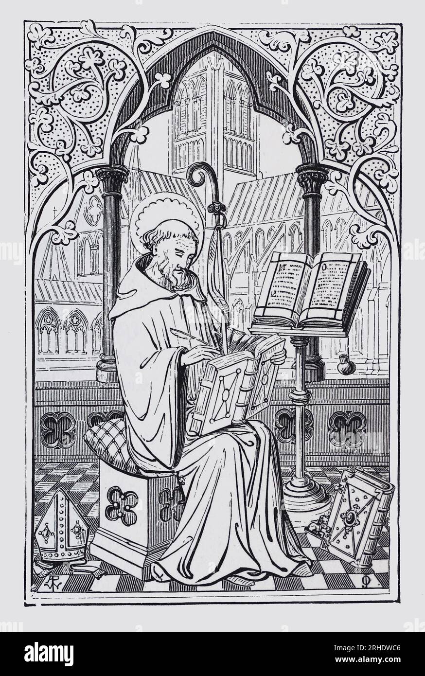 St Stephen Harding after a drawing by Augustus Welby Northmore Pugin. He was an English-born monk and abbot, who was one of the founders of the Cistercian Order. Engraving from Lives of the Saints by Sabin Baring-Gould. Stock Photo