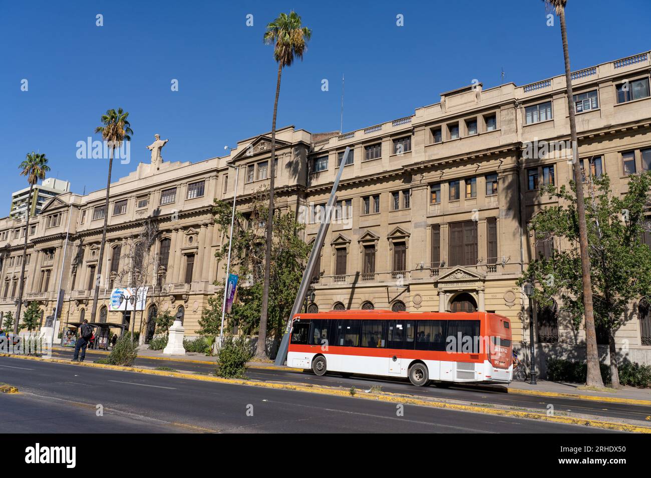 The facade of the Casa Central campus of the Pontifical Catholic University of Chile in Santiago, Chile. Stock Photo