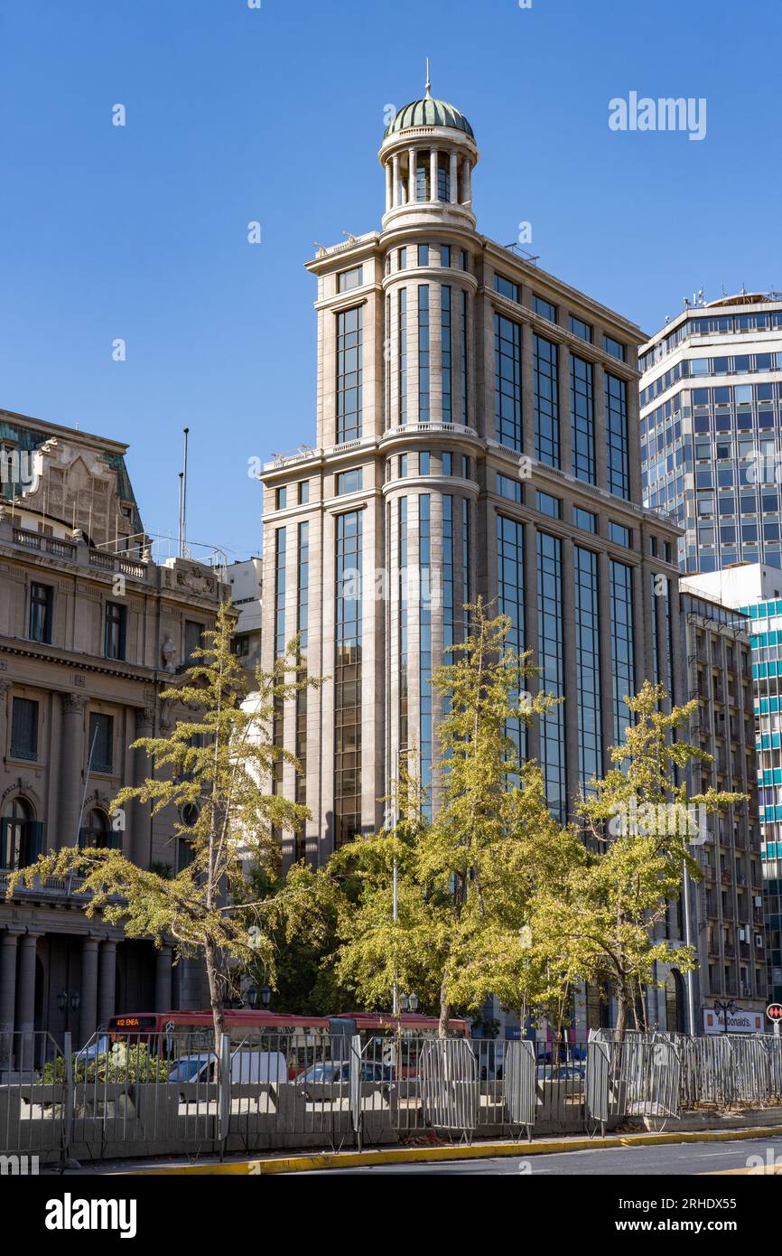 A unique office building with a cupola on Avenida Libertador General Bernardo O'Higgins or La Alameda in Santiago, Chile. Stock Photo