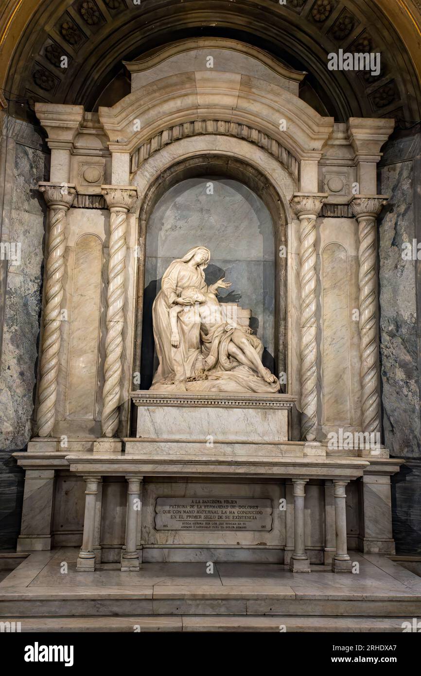 Altar of Our Lady of Sorrows or Madre Dolorosa in the  Metropolitan Cathedral of Santiago in Santiago, Chile. Stock Photo