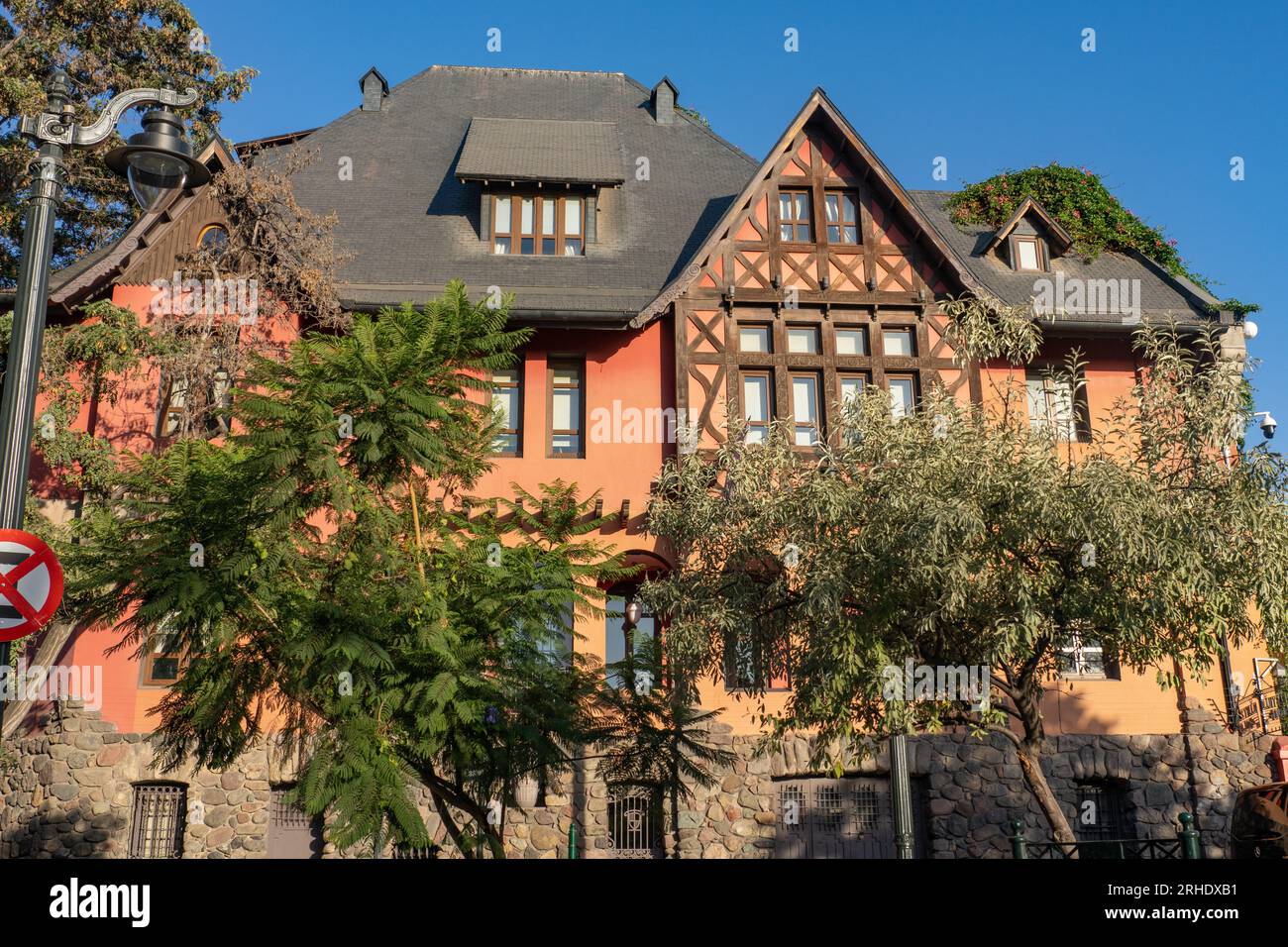 Hotel Castillo Rojo, an elegant German Tudor style building in Santiago, Chile.  Built in 1923 as a mansion house. Stock Photo