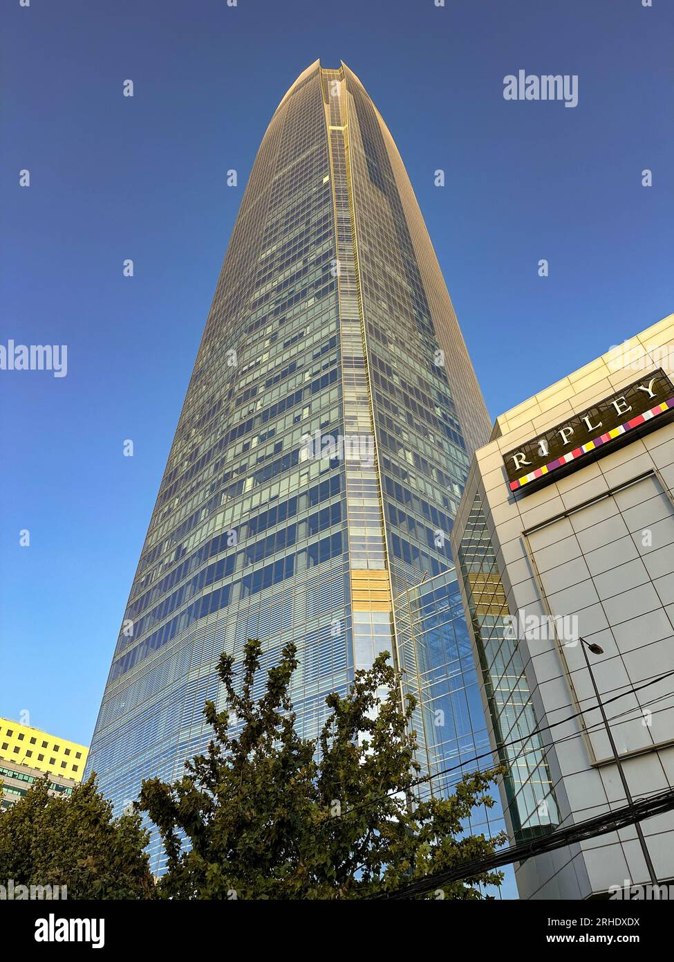The 62-story Gran Torre Santiago, tallest building in South America, in the Costanera Center.  Providencia, Santiago, Chile. Stock Photo