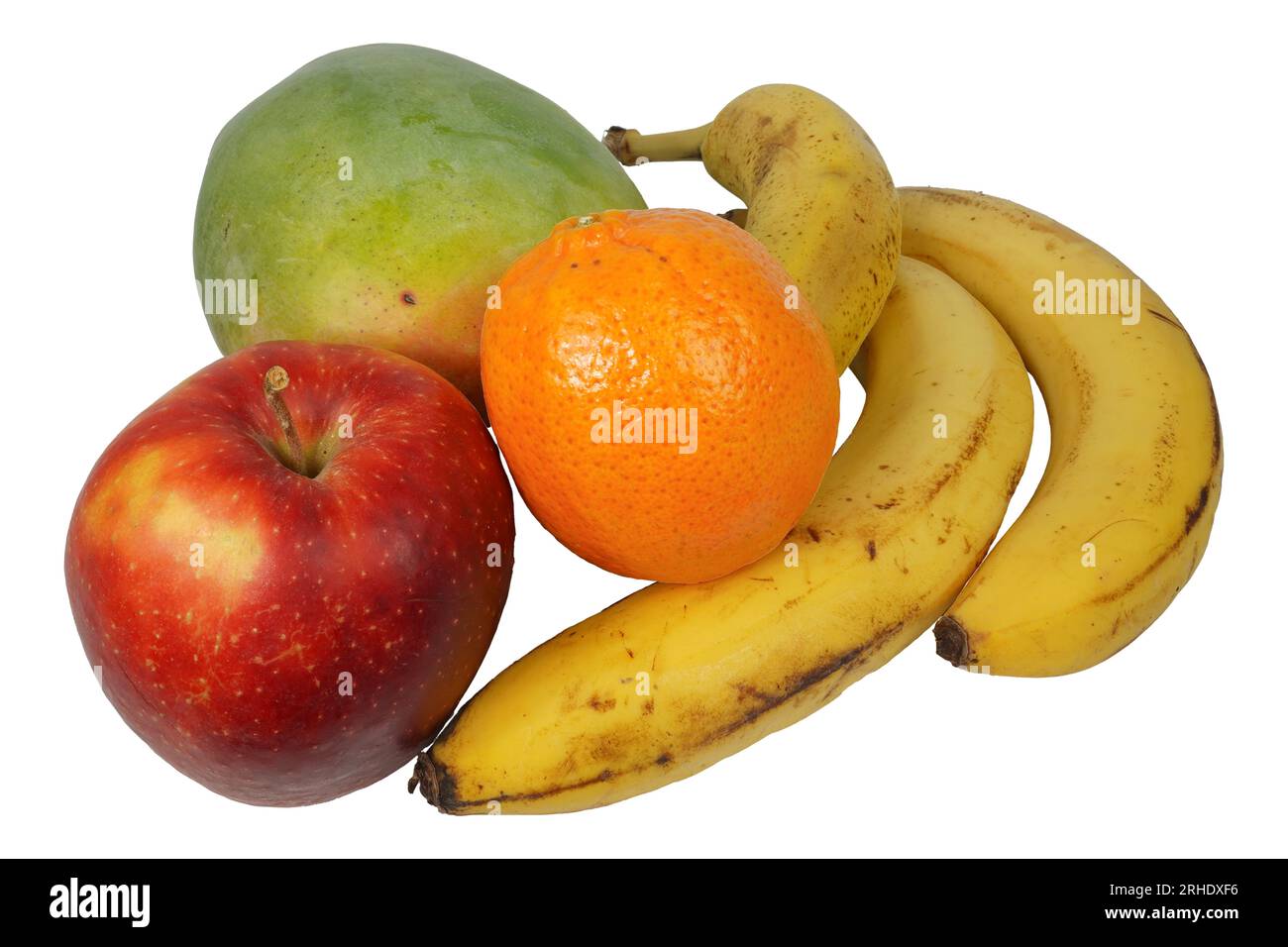 Fruits isolated. Bananas, orange, apple and mango. Fruit mix Stock