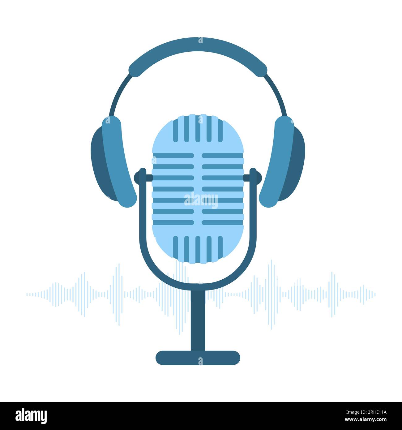 Headphones, microphone and sound waves for audio service vector