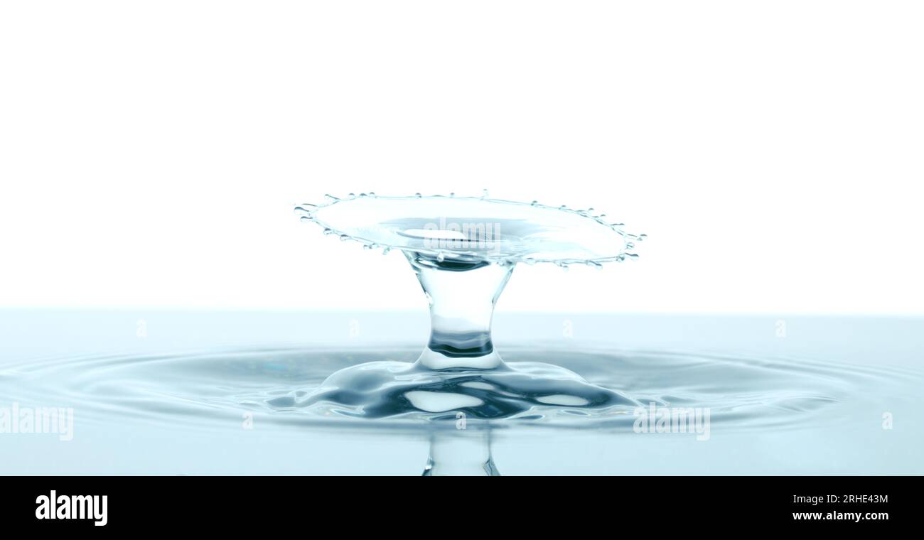 Water splash like umbrella on white background close-up Stock Photo