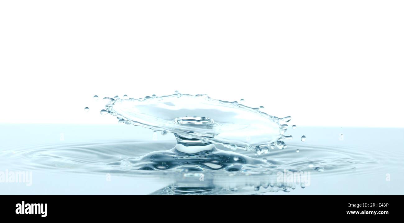 Water splash like umbrella on white background close-up Stock Photo