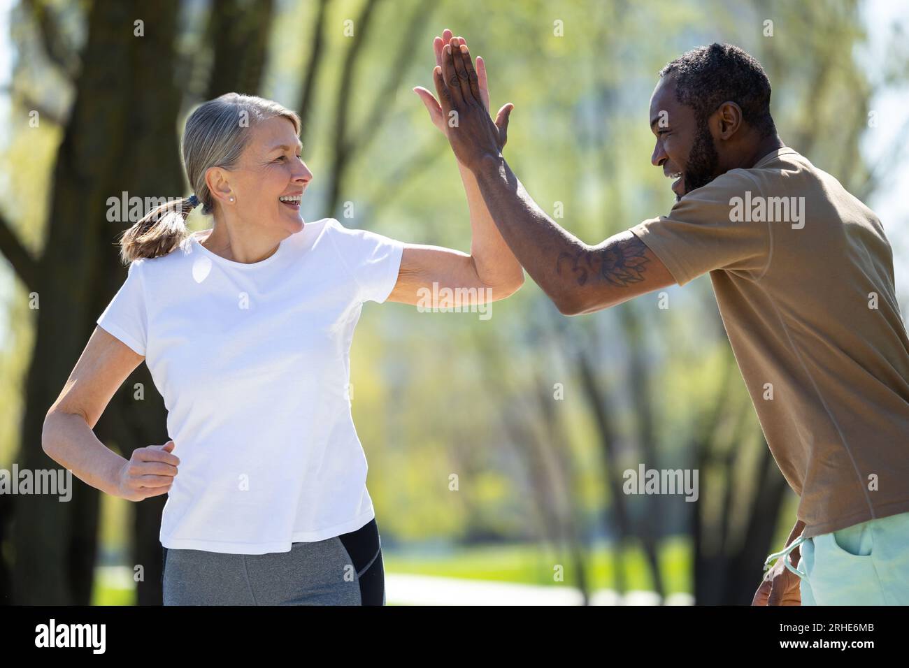 Couple having a nice run and feelinng good Stock Photo