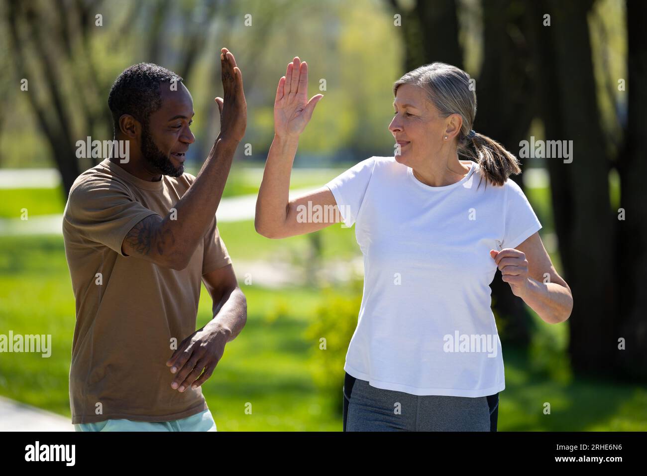Couple having a nice run and feelinng good Stock Photo