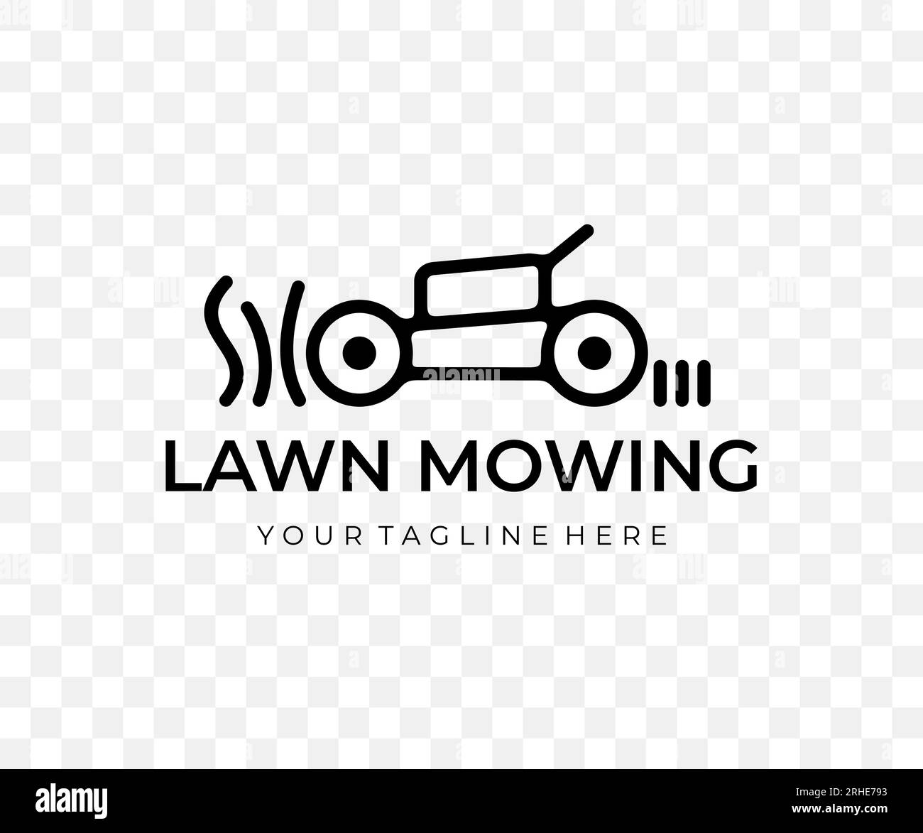 Lawn mower, mower, grass-cutter, mows grass, linear graphic design. Landscaping, grass, nature, garden and gardening, vector design and illustration Stock Vector