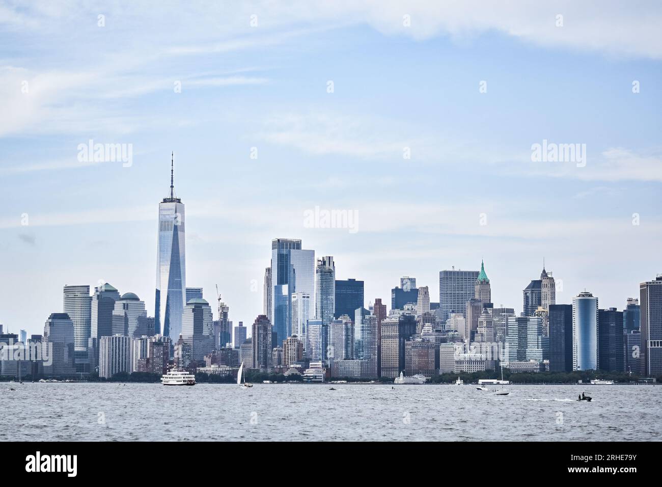 New York City skyline from the Liberty Island.One World Trade Center. Stock Photo