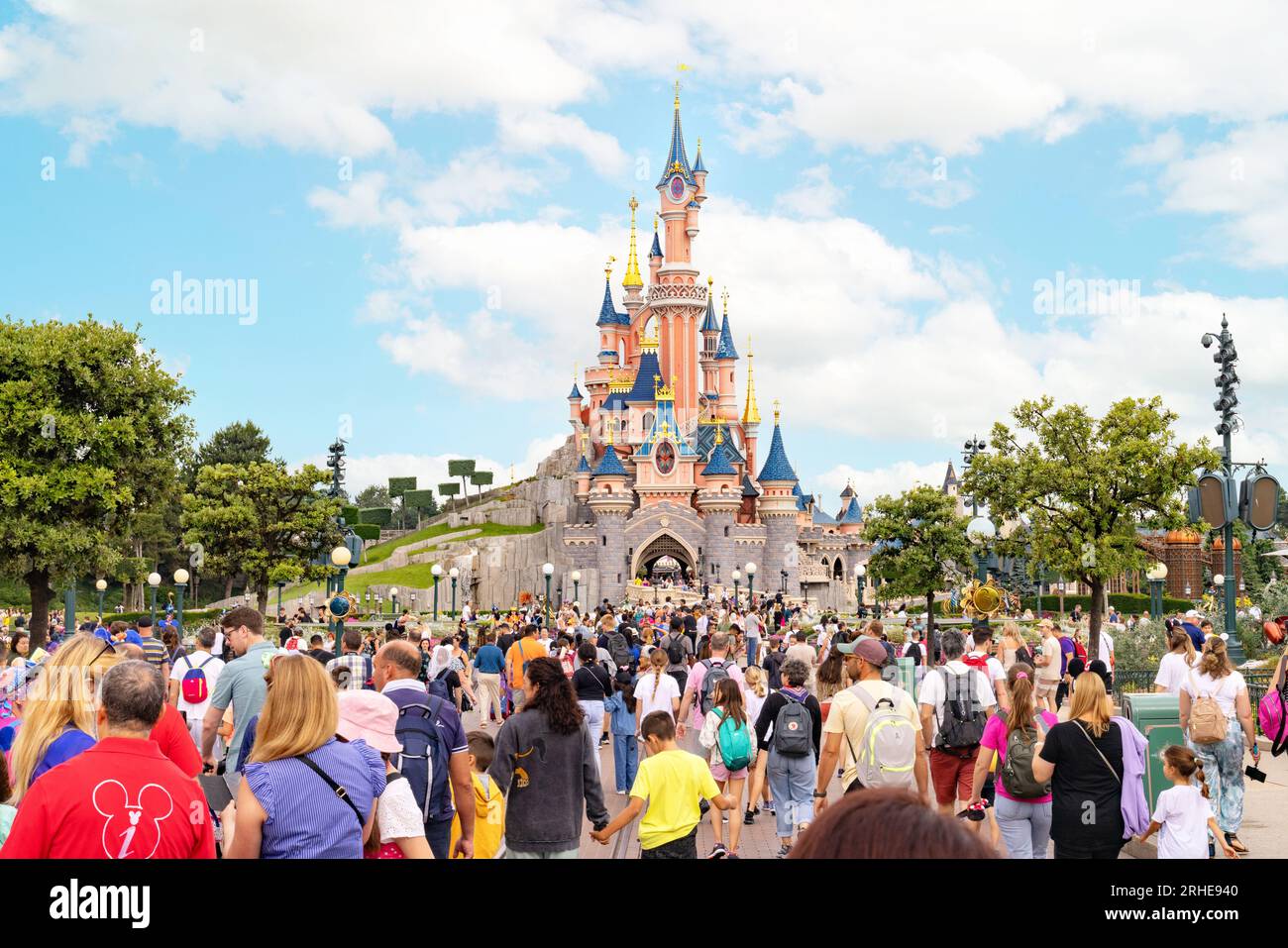 Visitors in front of the Disneyland Paris Castle, disneyland Main Street, Disneyland Paris France Europe Stock Photo