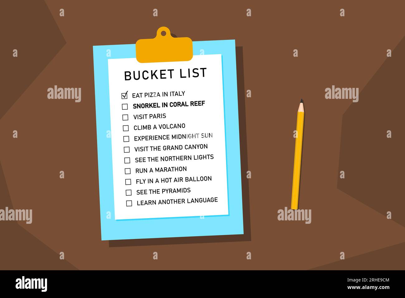 Bucket list life plans checklist. Example bucketlist with travel ideas. Stock Vector