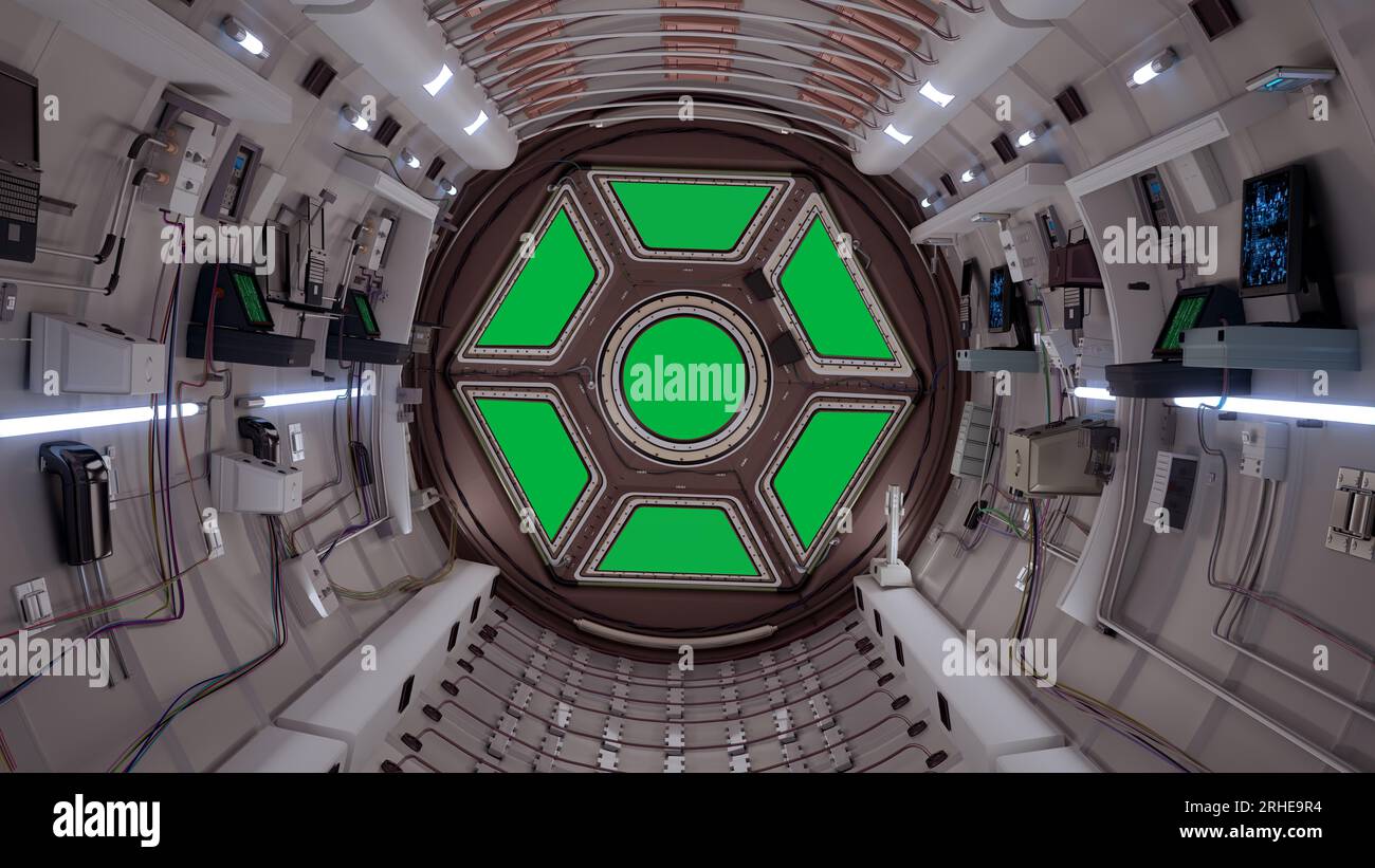 8k SciFi Spaceship Corridor 3d rendering, shuttle interior based on the