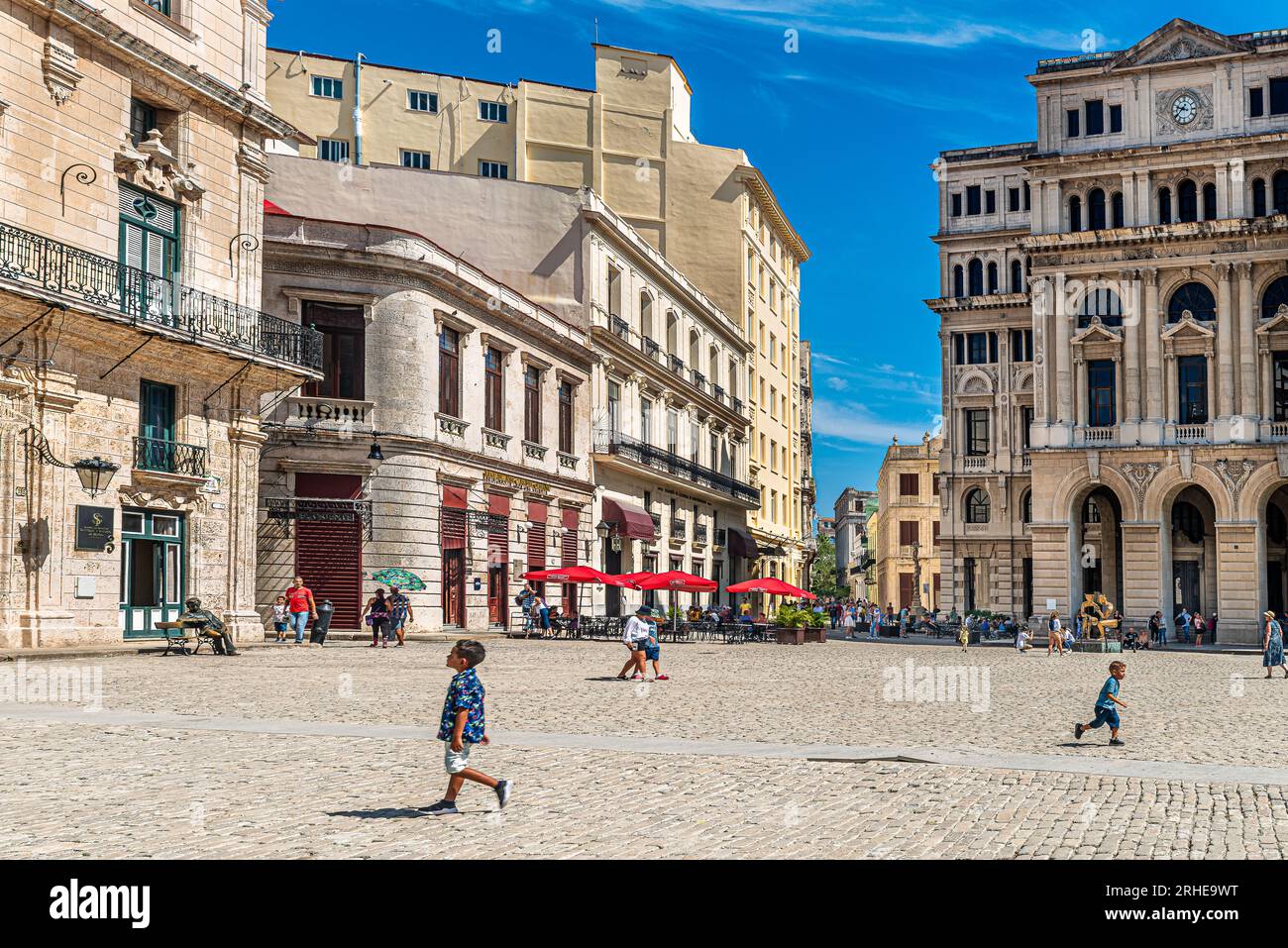 Cuba Havana. Tourists in the streets of old Havana. Restaurants, cafes