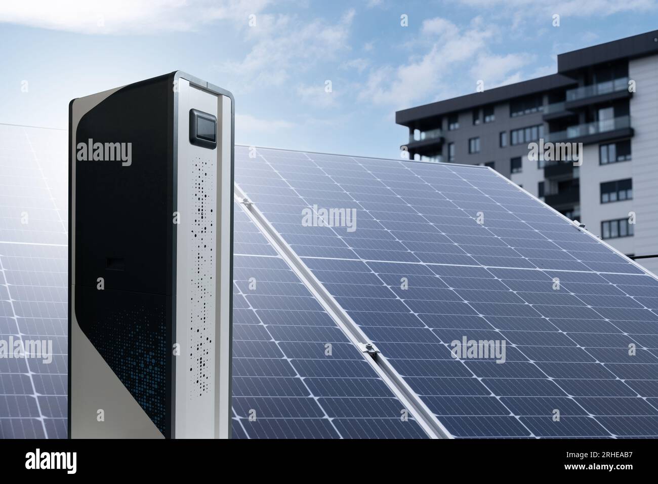 Solar panel with rechargeable energy storage. Stock Photo