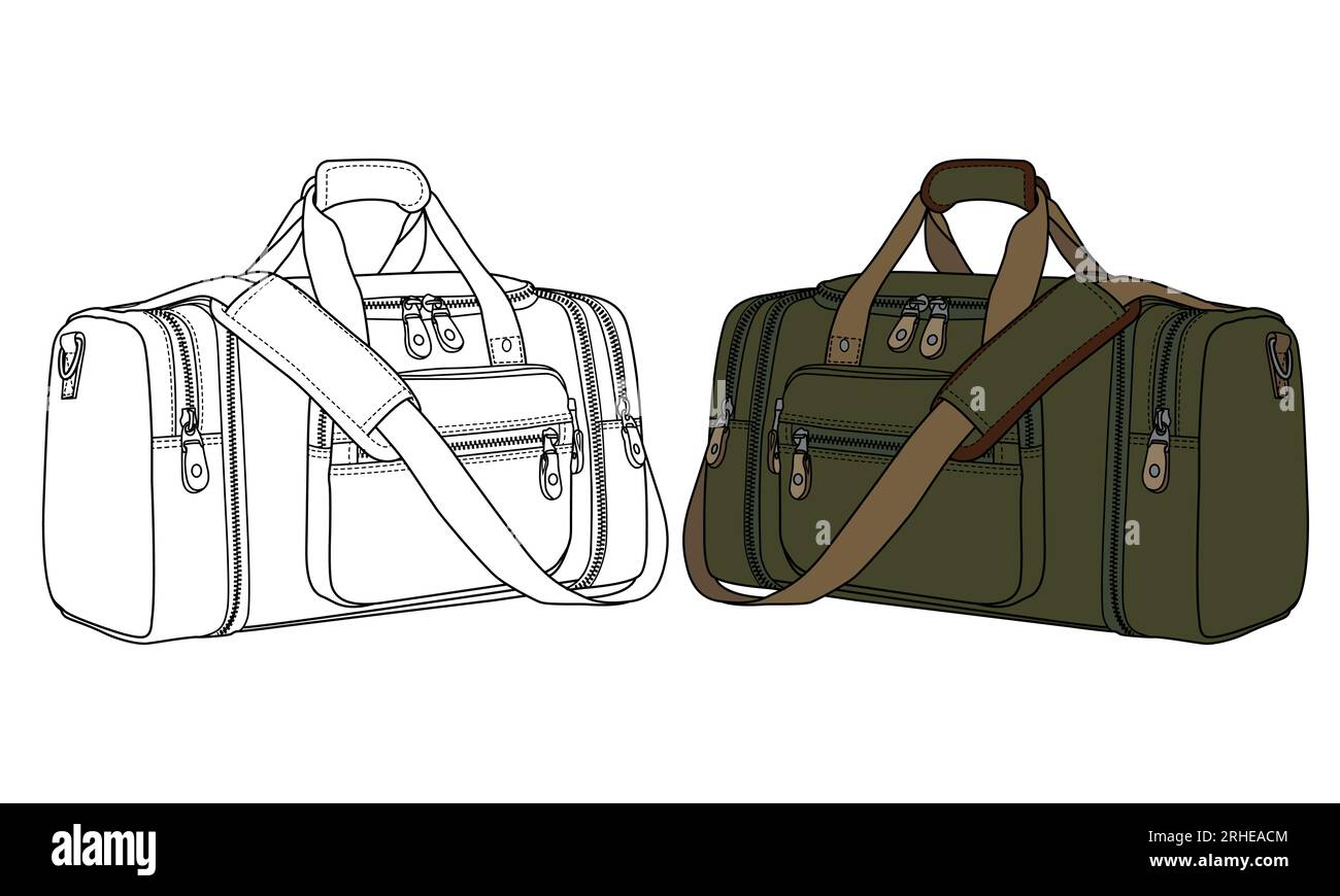 Duffle Bag, Vector Illustration, Bag Outline Template, Fashion Flats ...