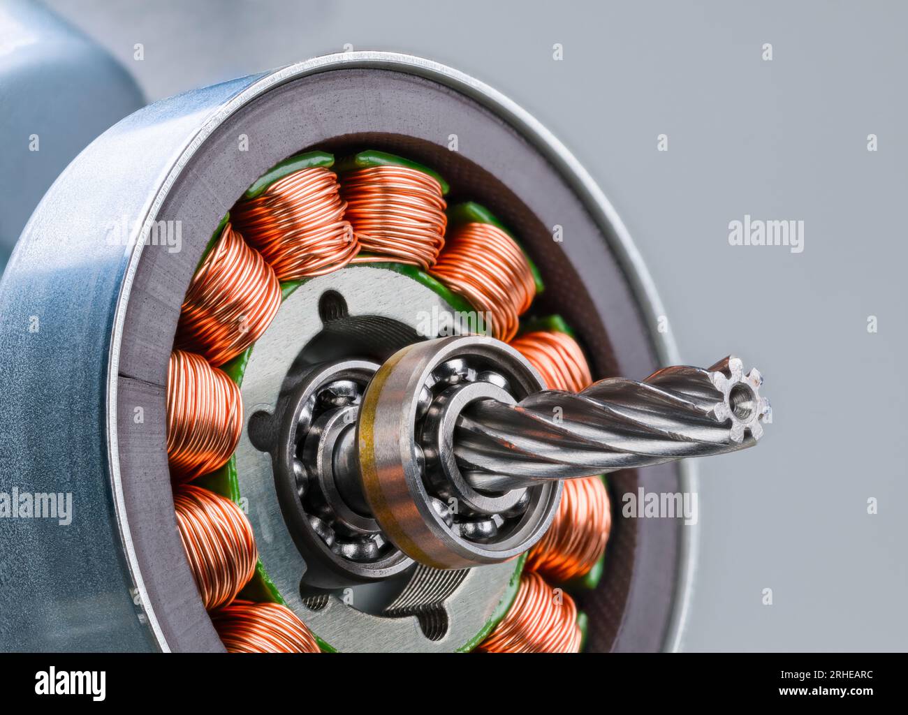 Electric motor rotor with worm gear, ball bearing and inductors on a