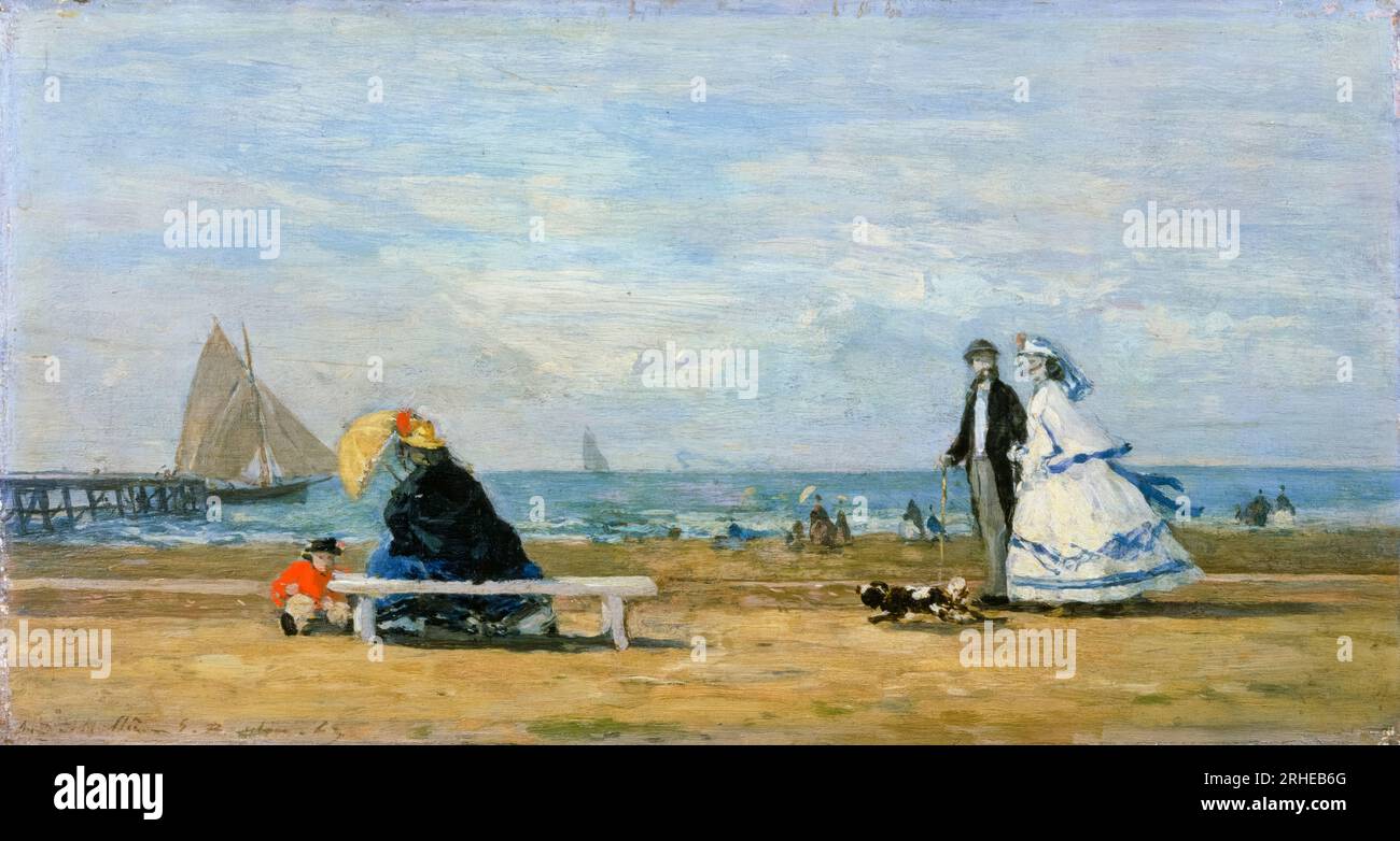 Luis Eugene Boudin 油彩画 海辺の風景 Luis Eugene Boudin 油彩画 海辺の風景