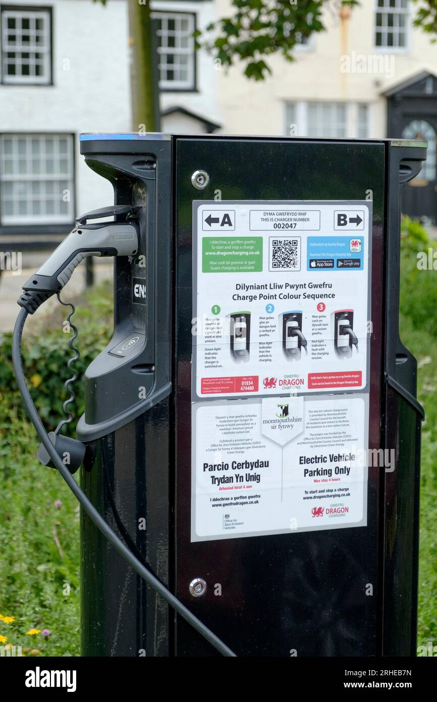 EV or electric vehicle charging point in Chepstow Monmouthshire Wales Stock Photo