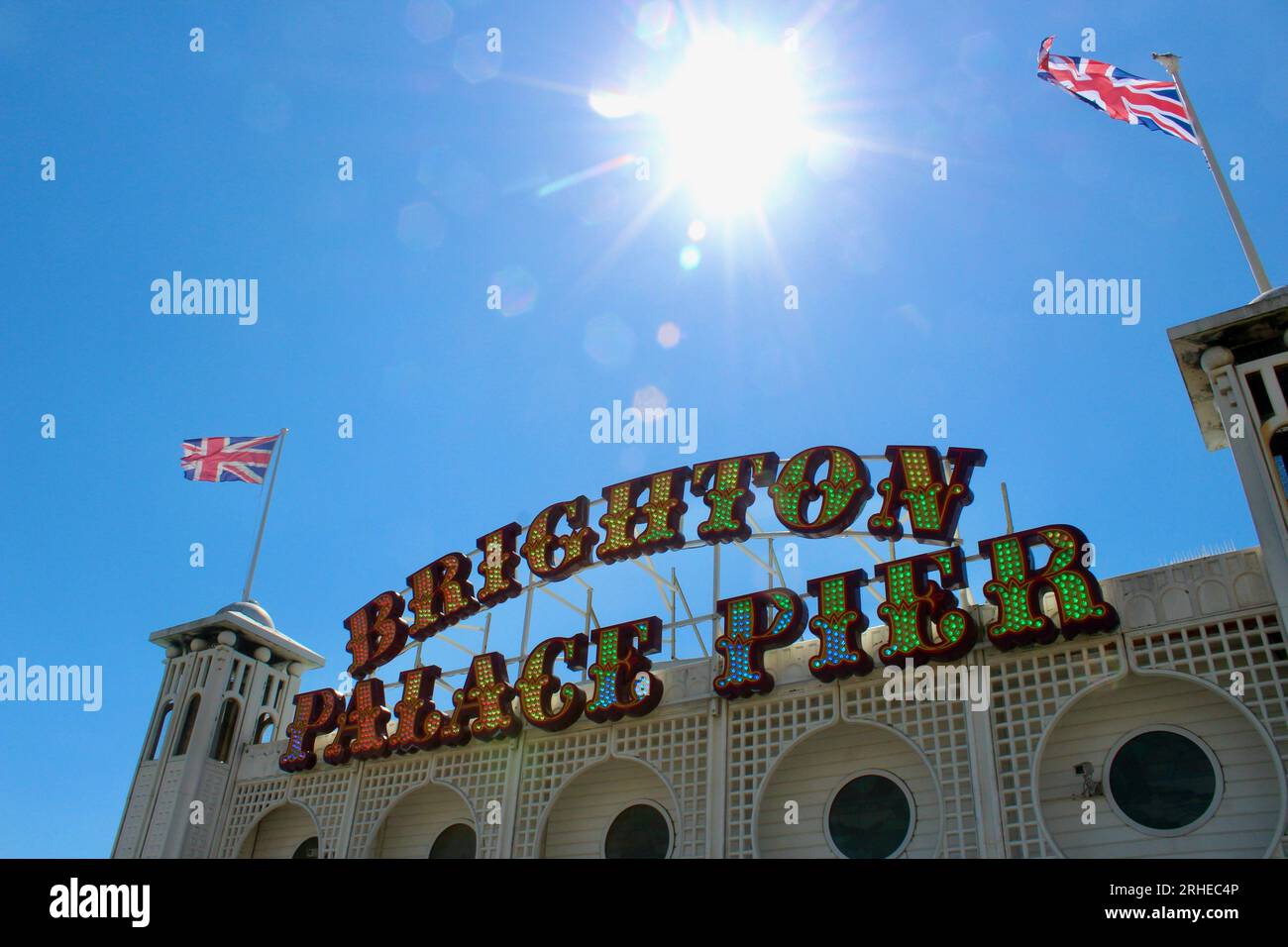 brighton palace pier sign in sunshine sussex england uk Stock Photo - Alamy