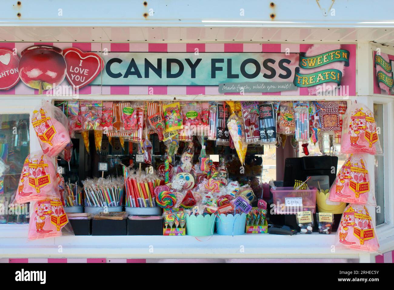 brighton sussex england uk candy floss and sweet candy shop on pier