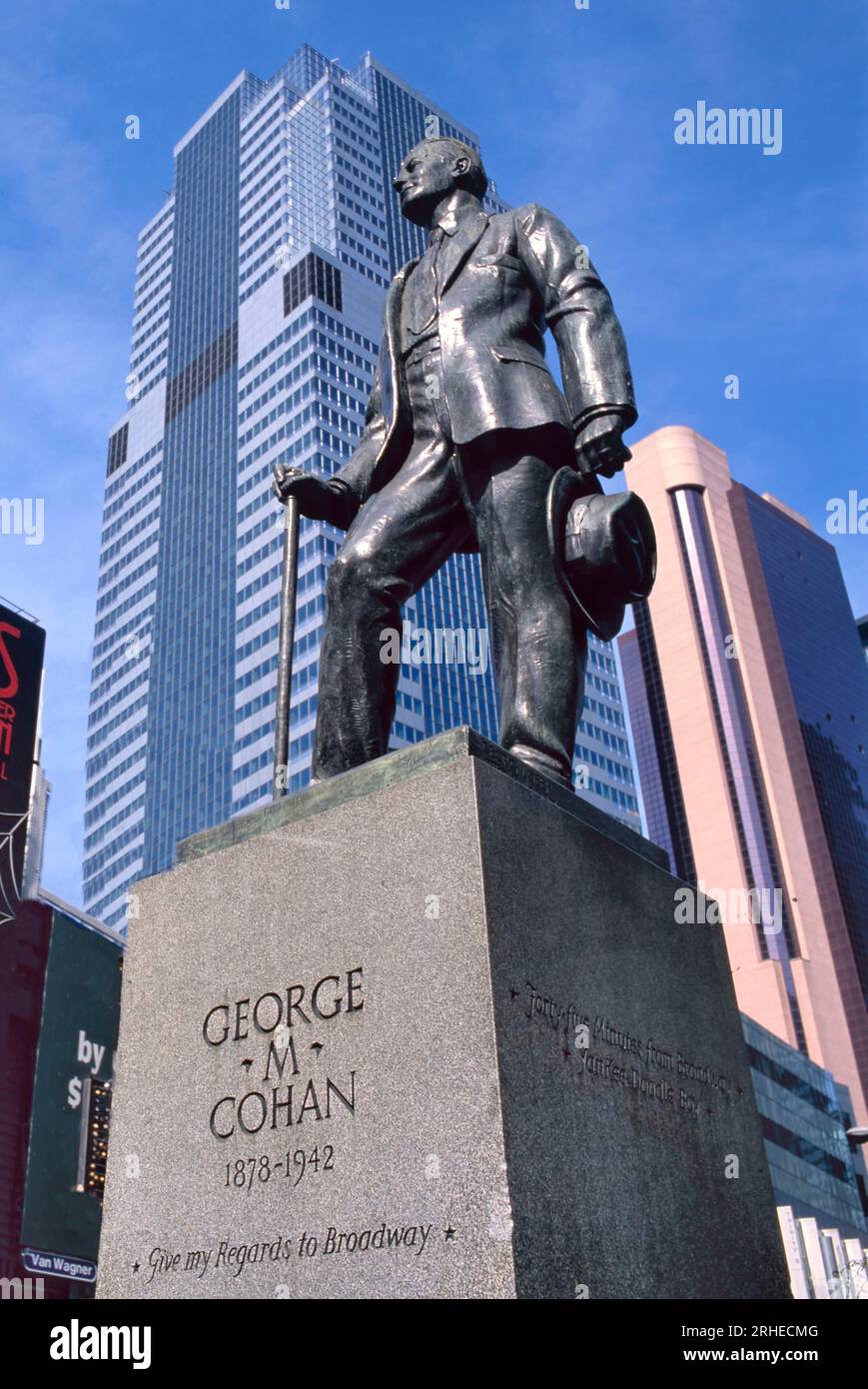 New York, NY, USA - May 2, 2018: Monument to George M. Cohan, American entertainer, playwright, composer, lyricist, actor, singer, dancer and theatric Stock Photo