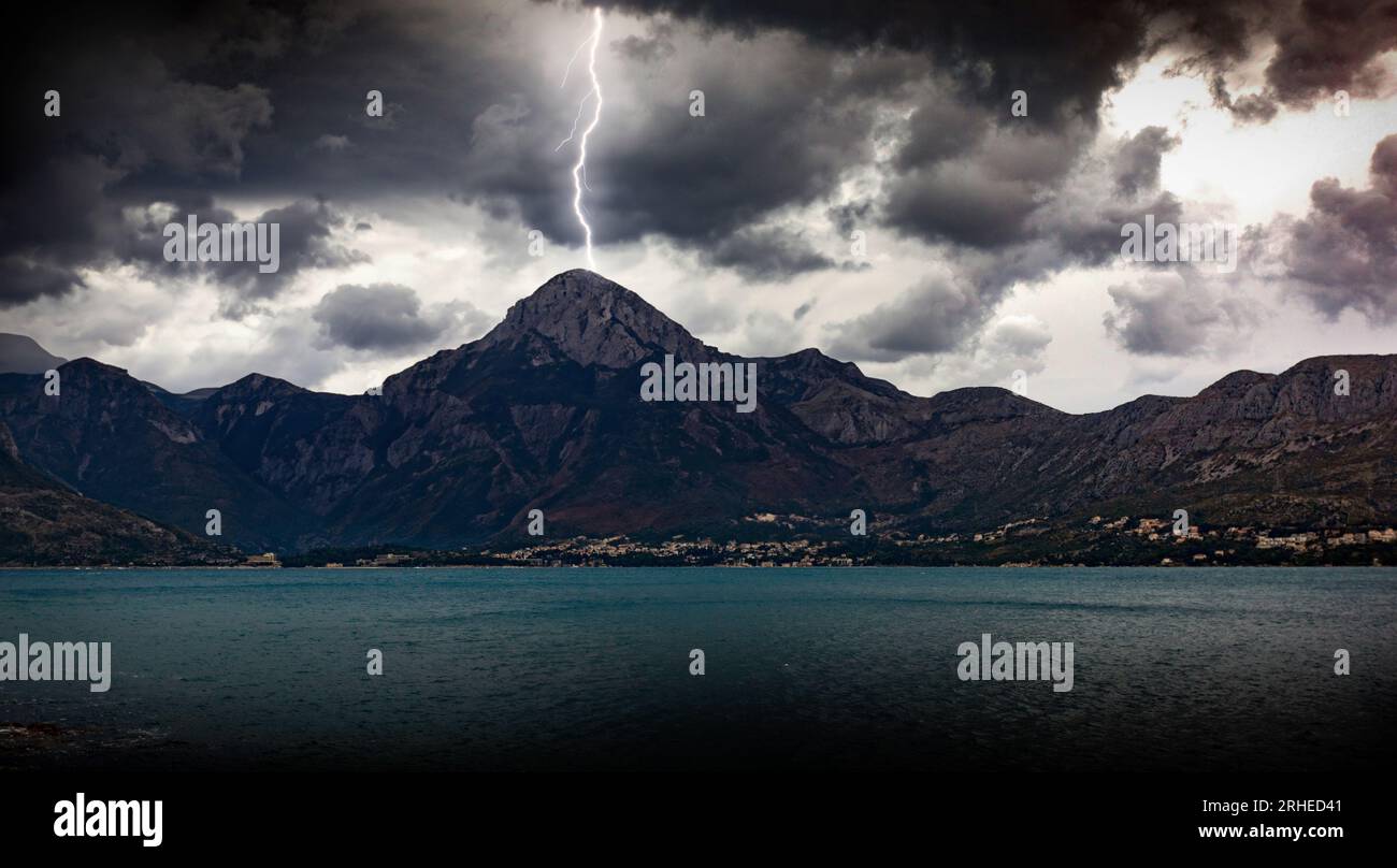 Dramatic dark stormy sky and lightning over a sea Stock Photo - Alamy